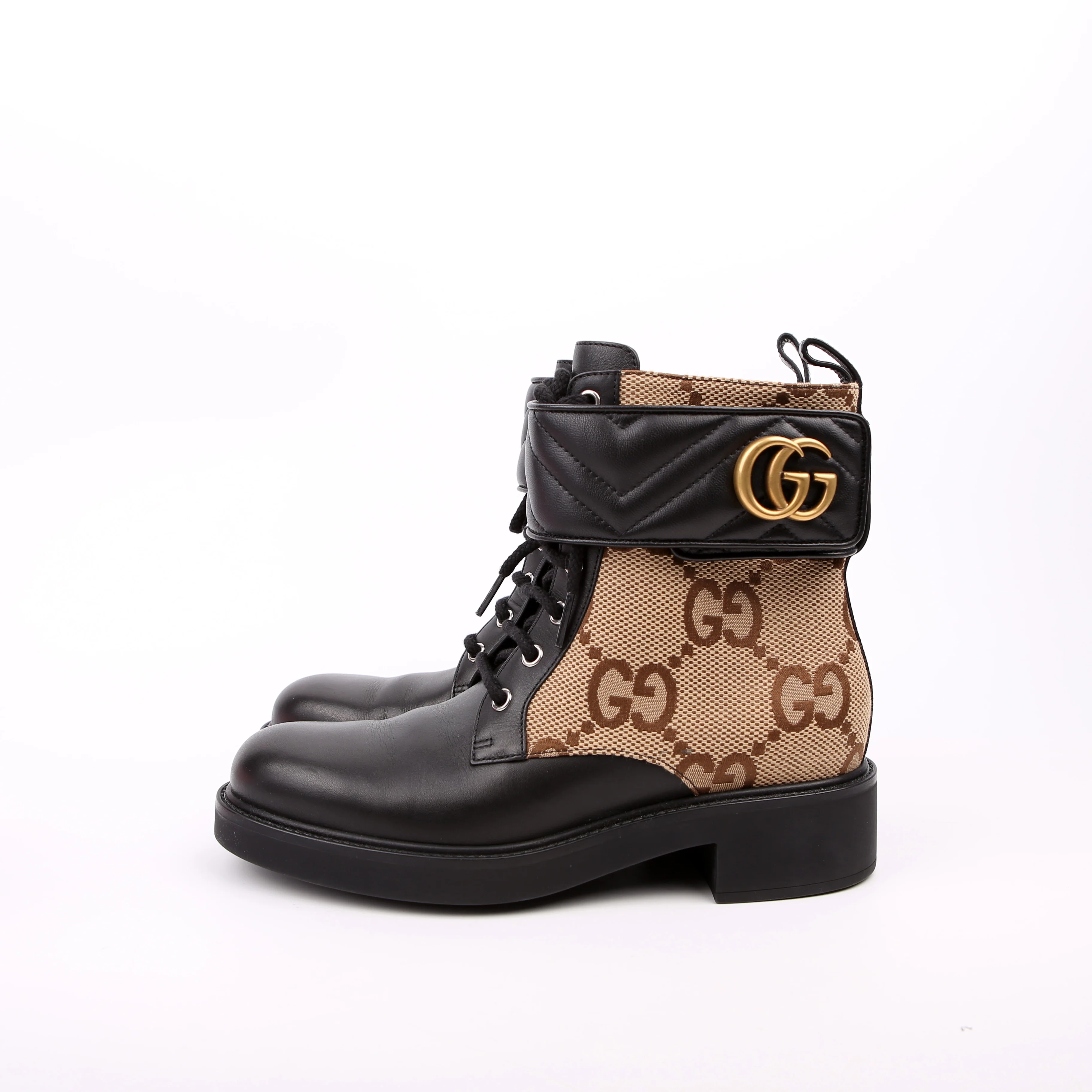 Jumbo GG Marmont Lace Up Boots Size 38.5 Black - Image 5