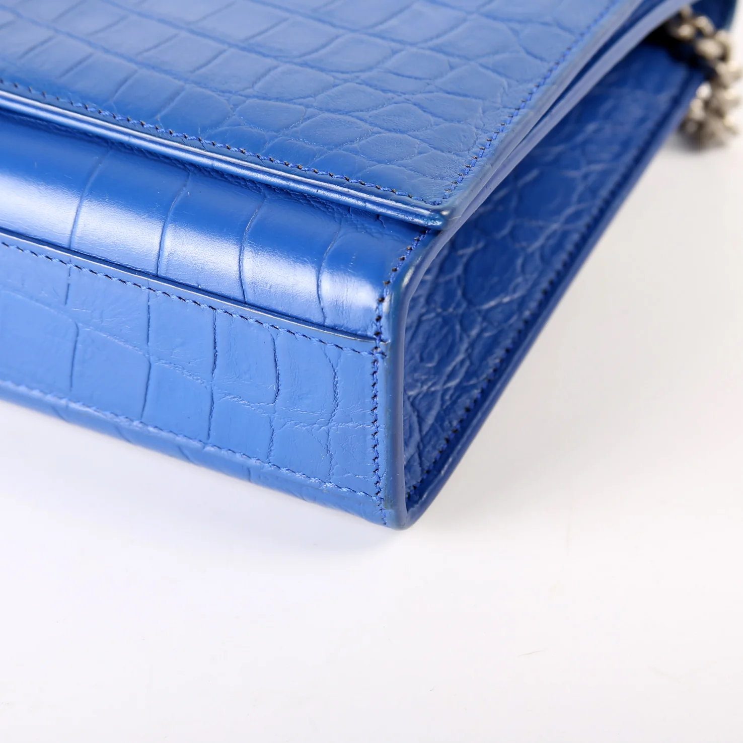 Kate Tassel Satchel Medium Croc Embossed 354119 Blue - Image 7
