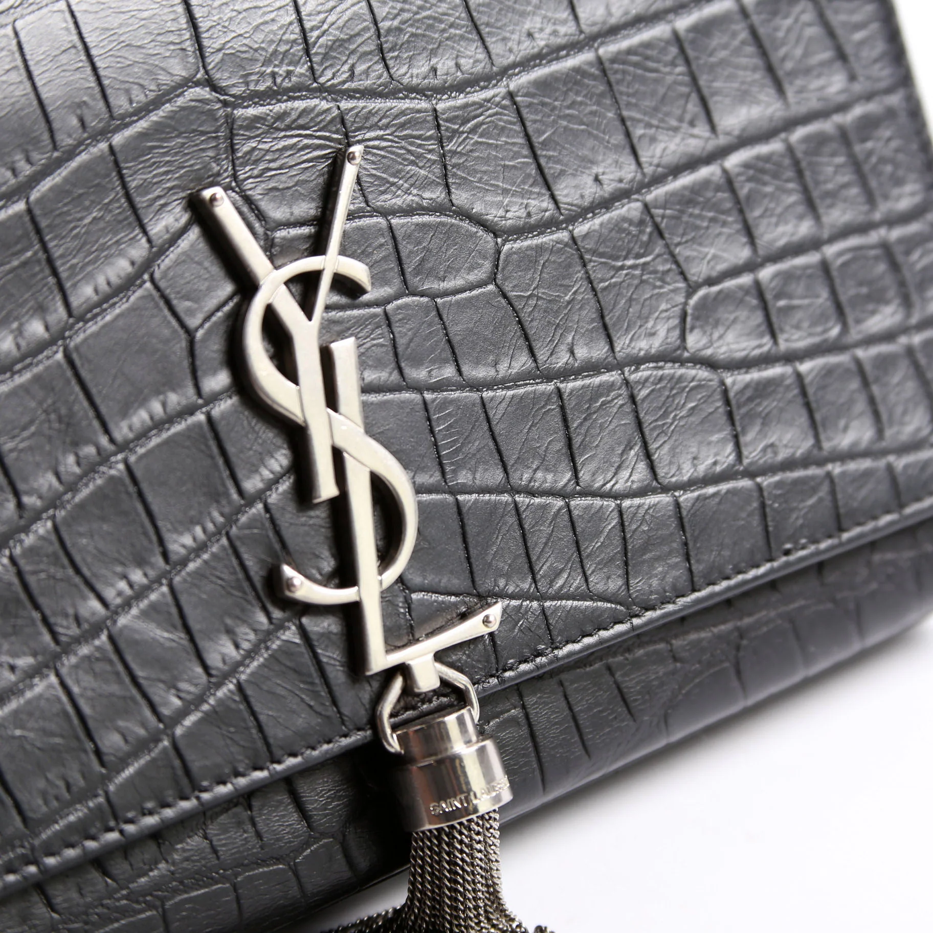 Kate Tassel Satchel Medium Crocodile Embossed 352119 Black - Image 6
