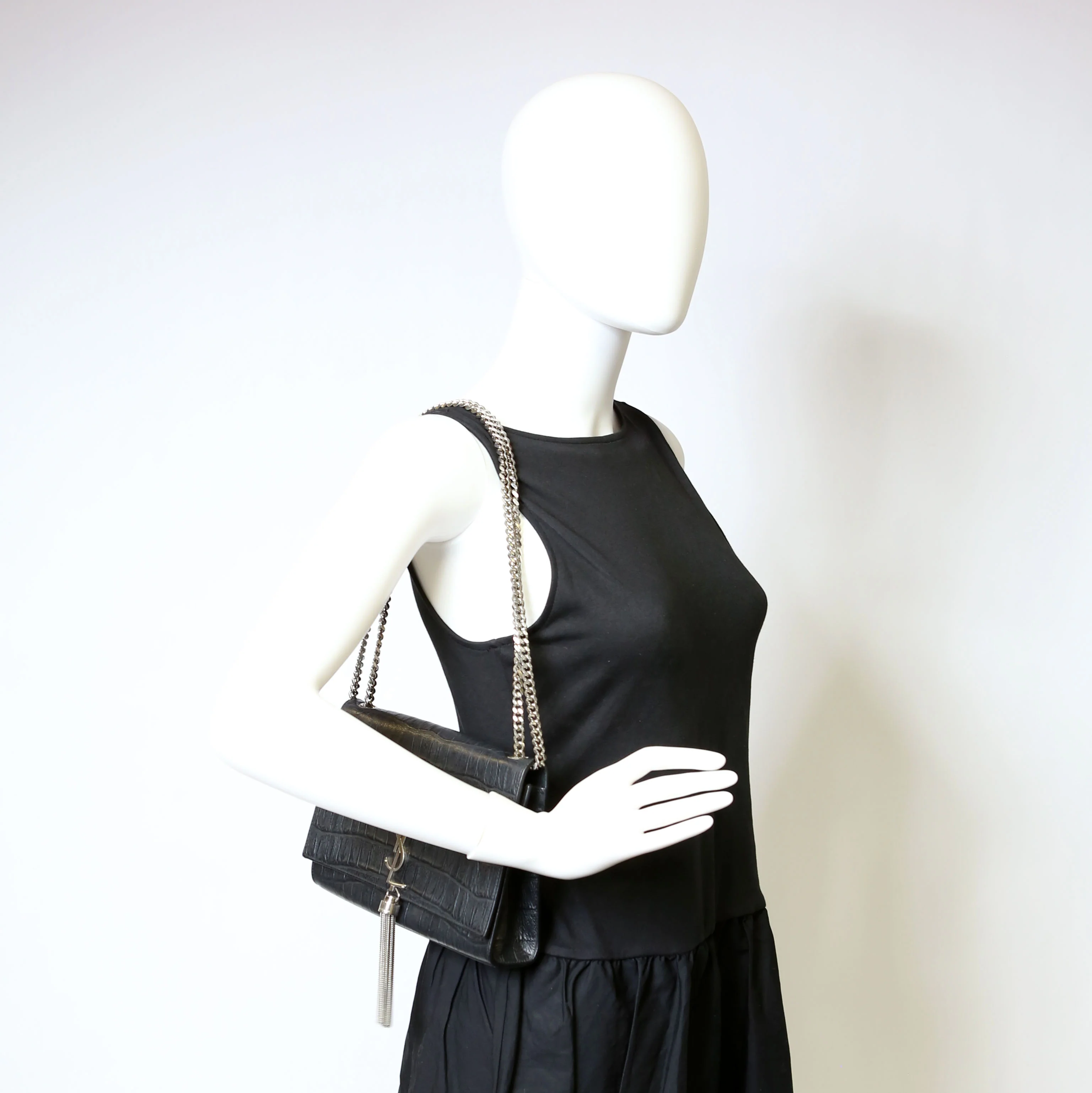 Kate Tassel Satchel Medium Crocodile Embossed Grey - Image 12