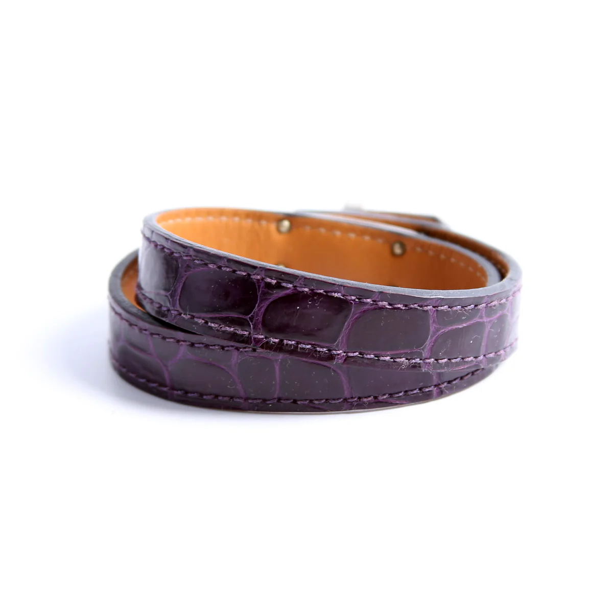 Kelly Double Tour Alligator Leather Bracelet Purple/Silver - Image 2