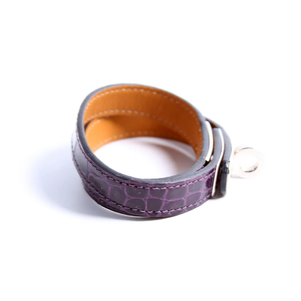 Kelly Double Tour Alligator Leather Bracelet Purple/Silver - Image 3