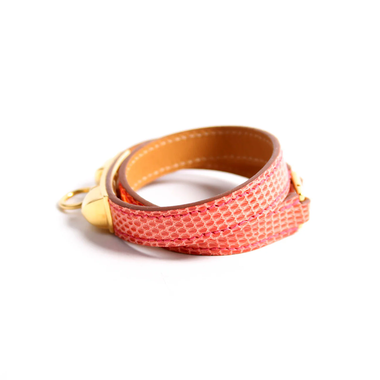 Kelly Double Tour Lizard Leather Bracelet Pink/Gold - Image 2