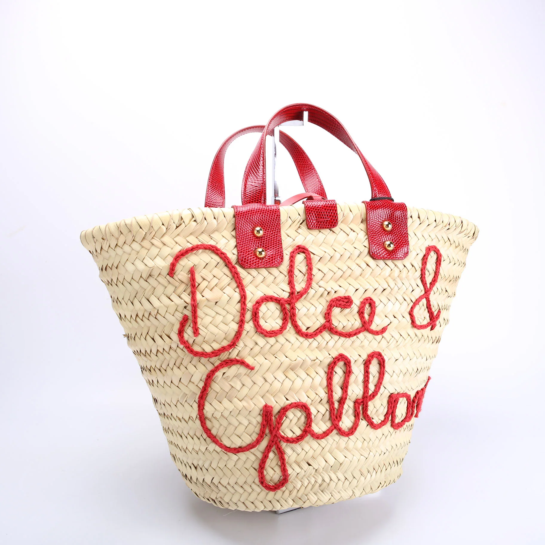 Kendra Raffia Logo Tote Red - Image 2