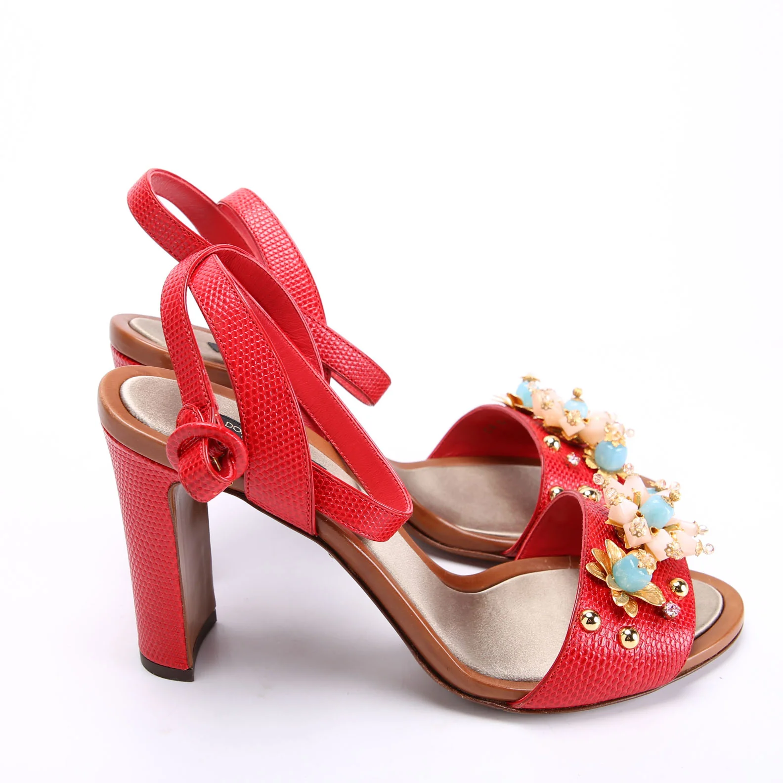 Kiera Embellished Heel Sandals Size 40 Red/Multicolor - Image 3