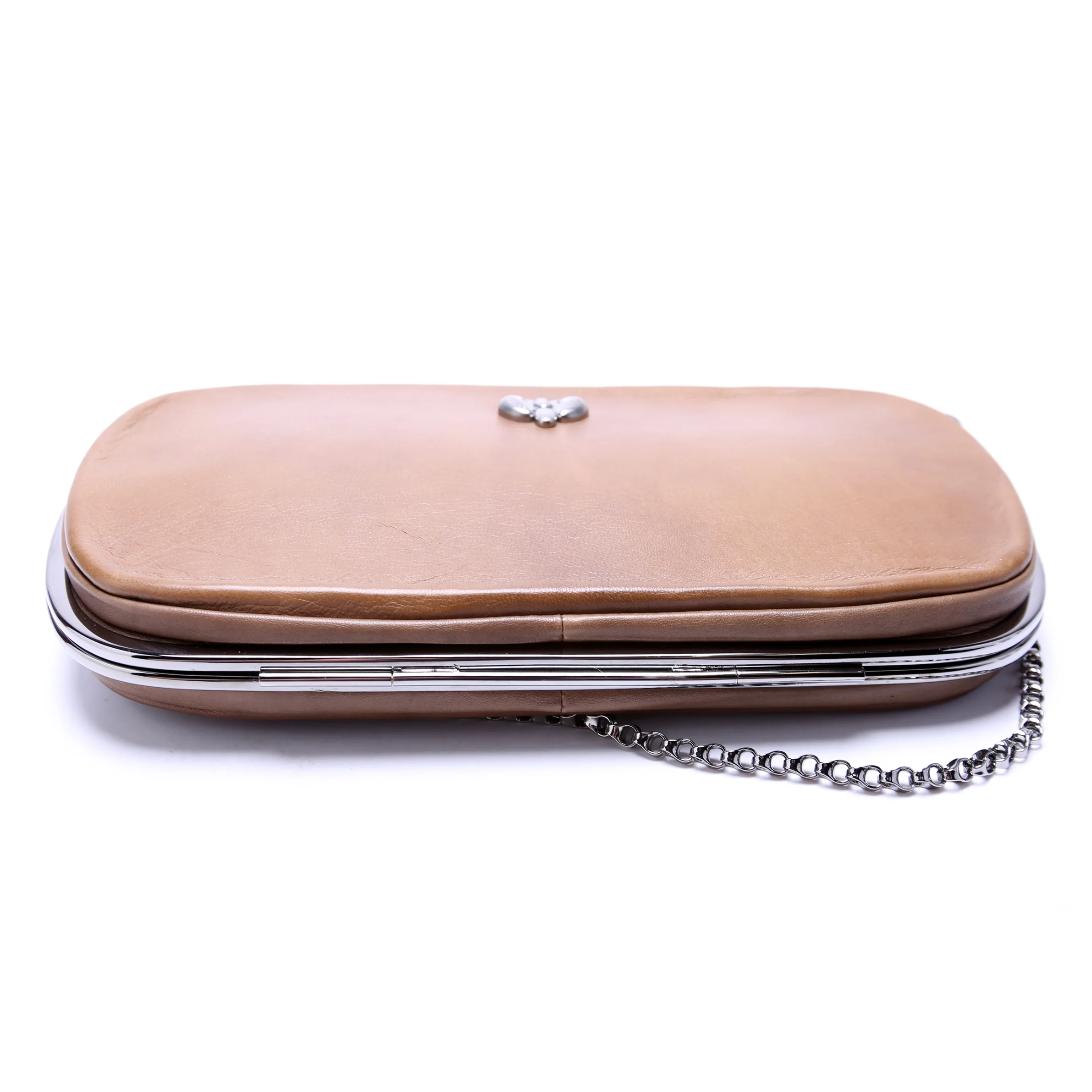 Kiss Lock Chain Clutch Leather Vintage Brown - Image 4