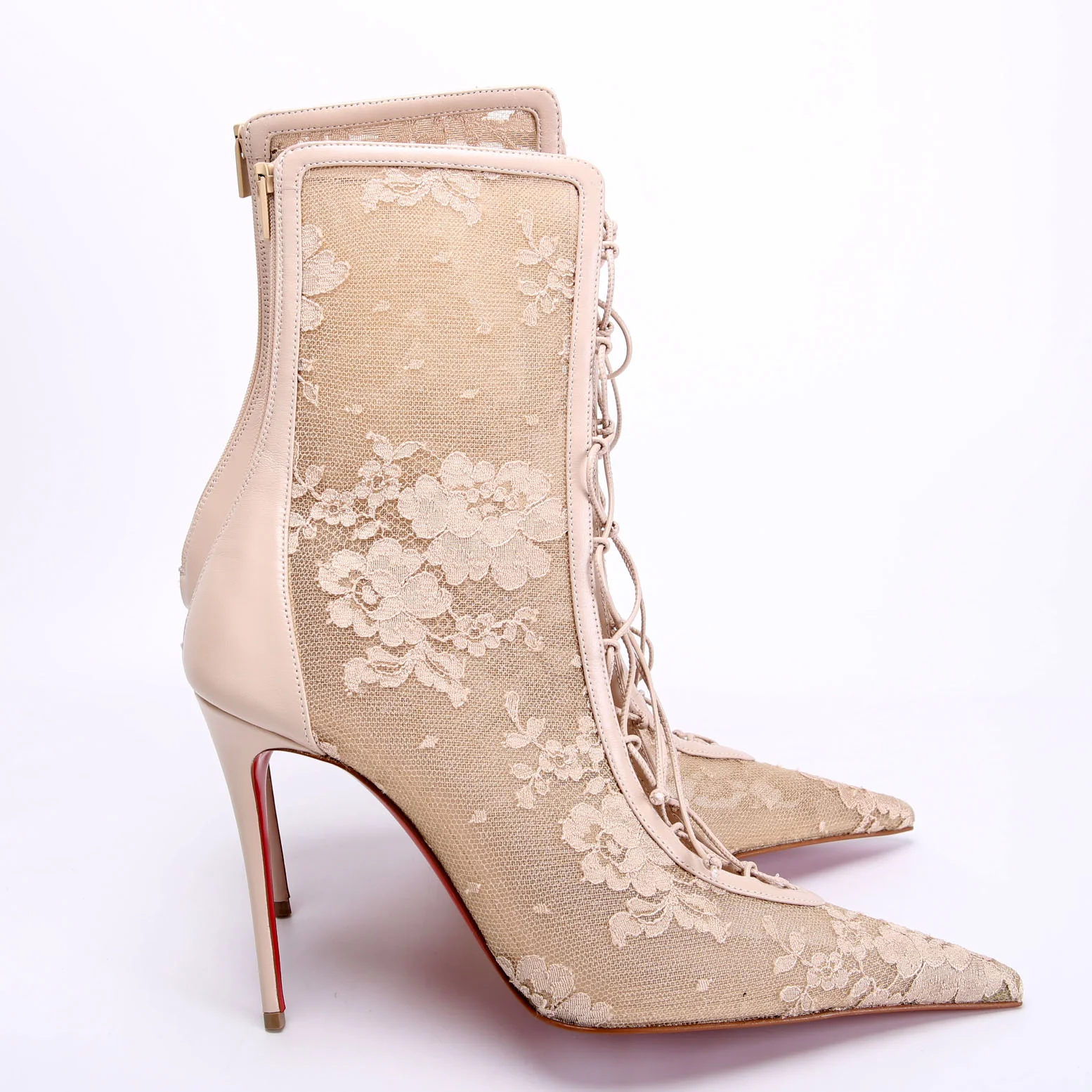 KM Lace Ankle Booties 100 MM Size 39 Taupe - Image 3