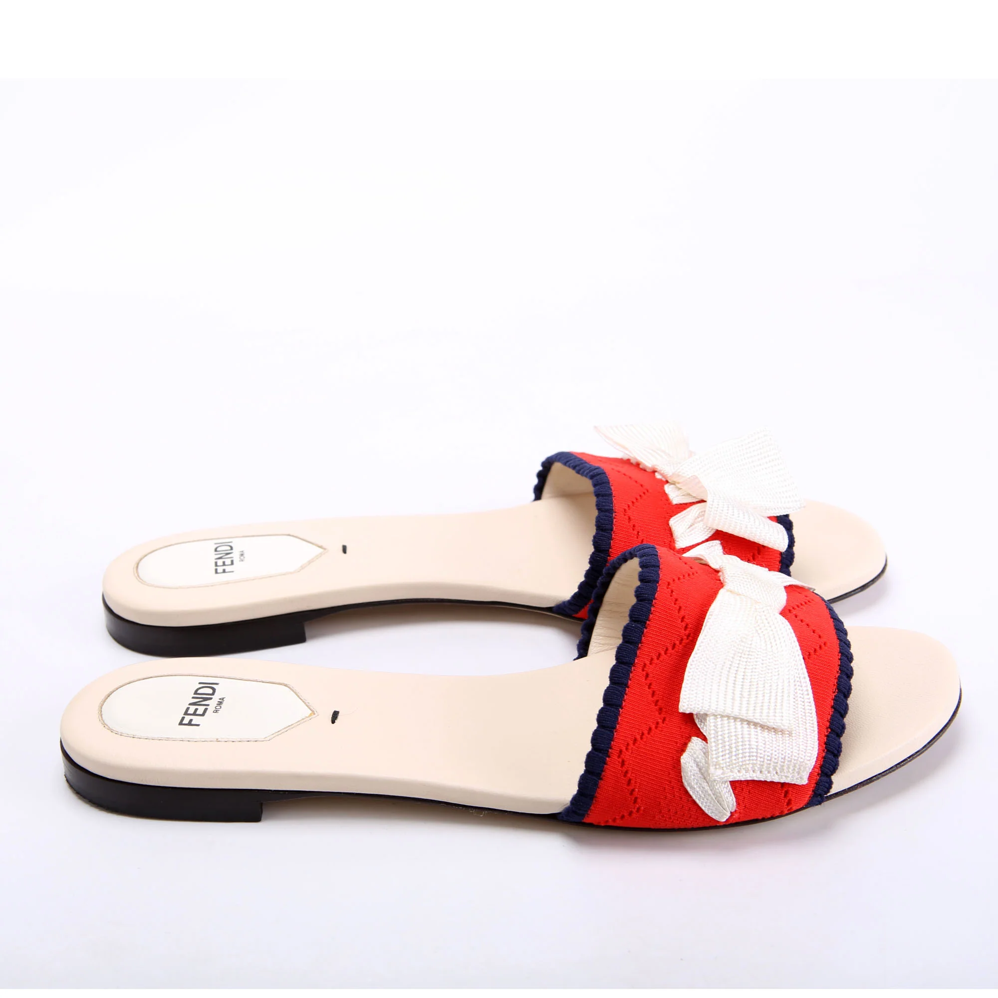 Knit Bow Embellished Flats Size 37.5 Red/Navy - Image 3