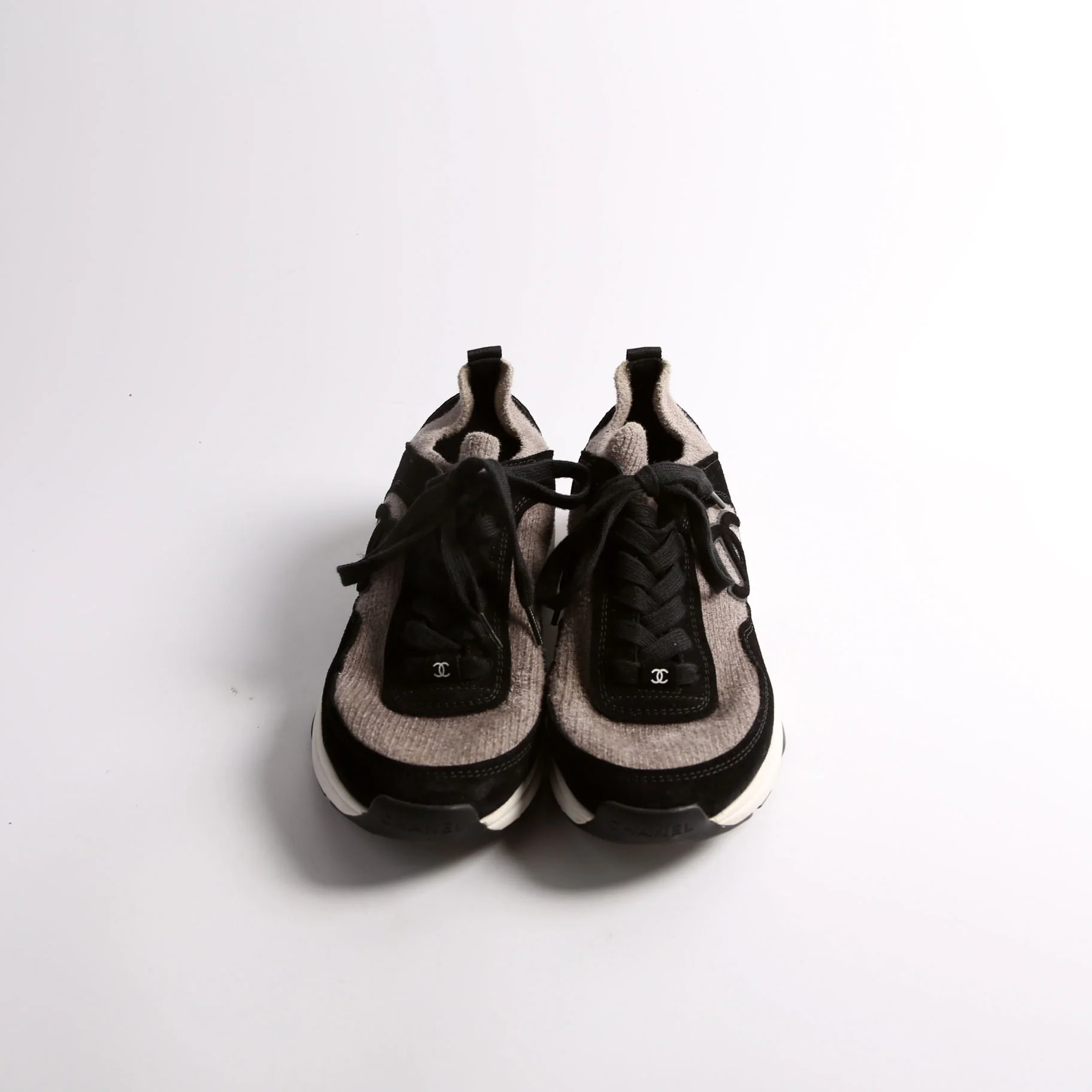 Knit Fabric Sneakers Size 38 Black/Gray - Image 2
