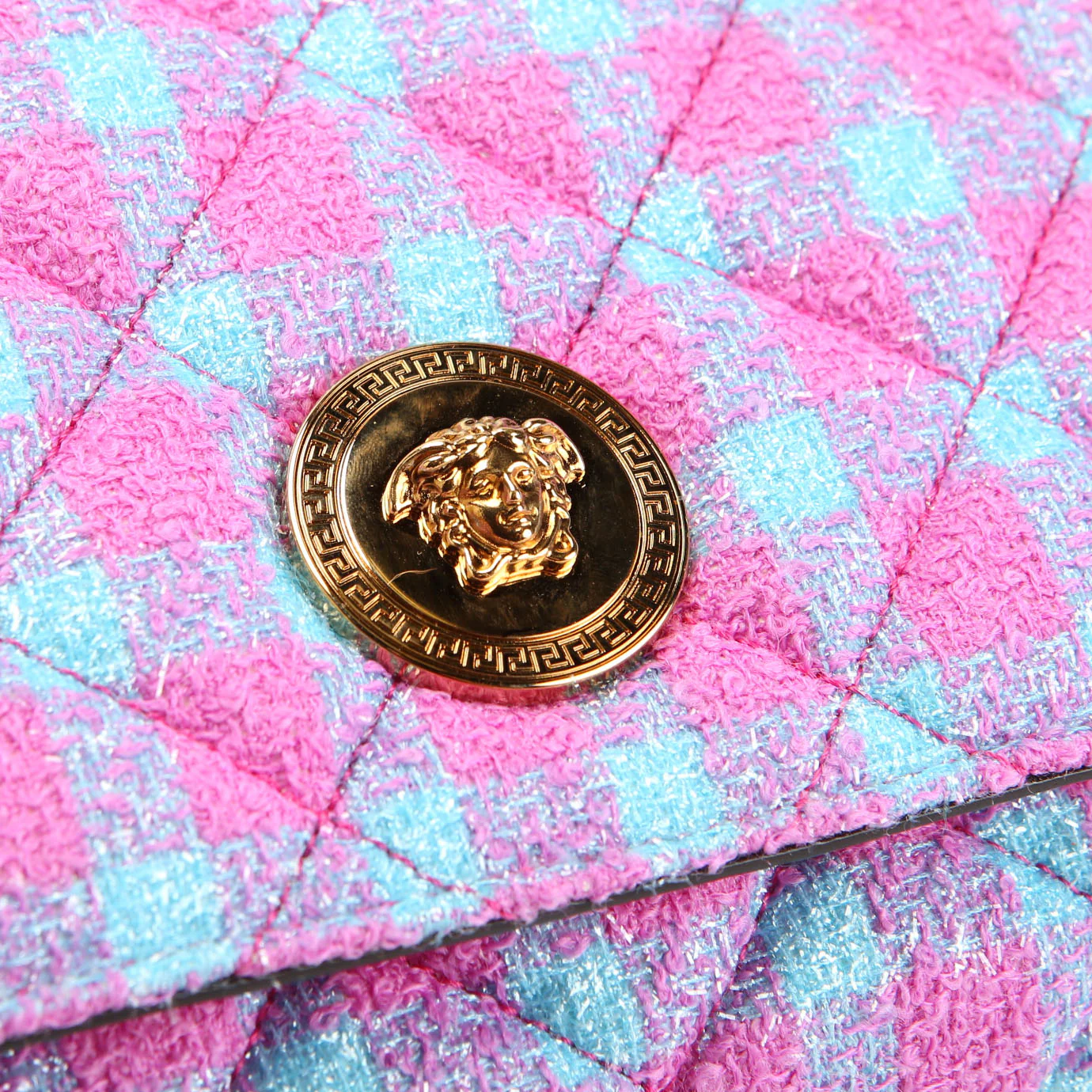 La Medusa Chain Flap Quilted Tweed Purple/Teal - Image 6