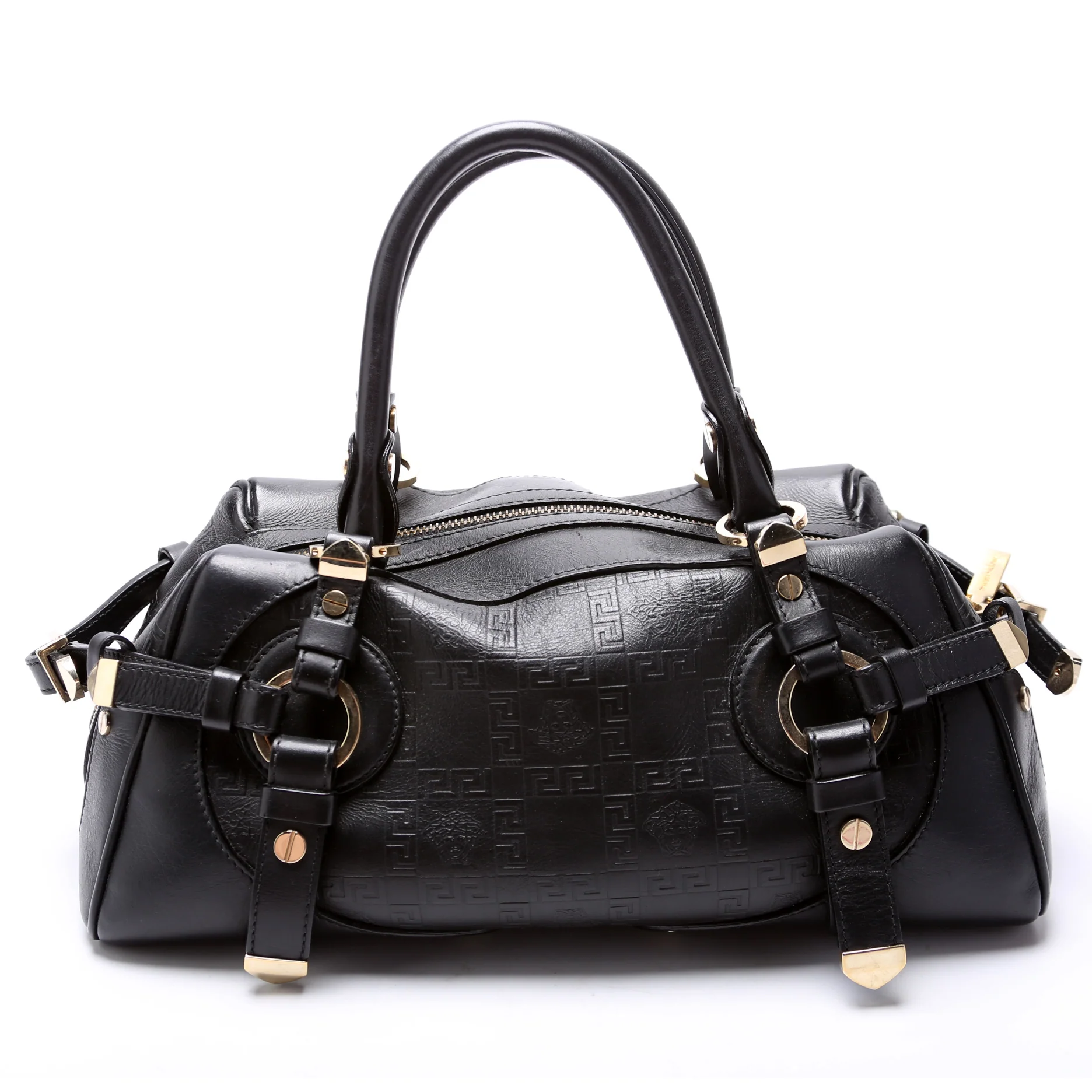 La Medusa Greca Embossed Leather Top Handle Bag - Image 3