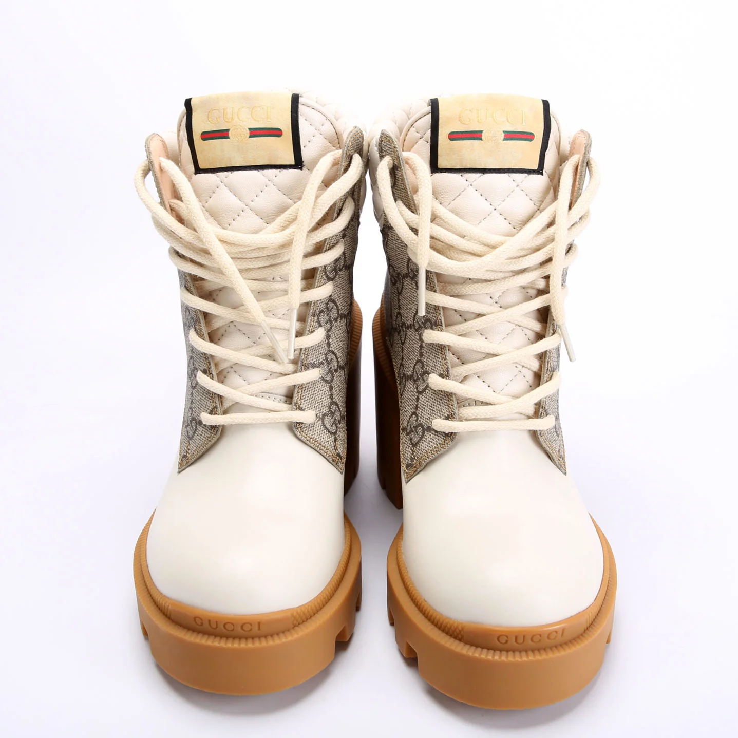 Lace Up GG Supreme Quilted Ankle Boots Size 36 White/Beige - Image 3