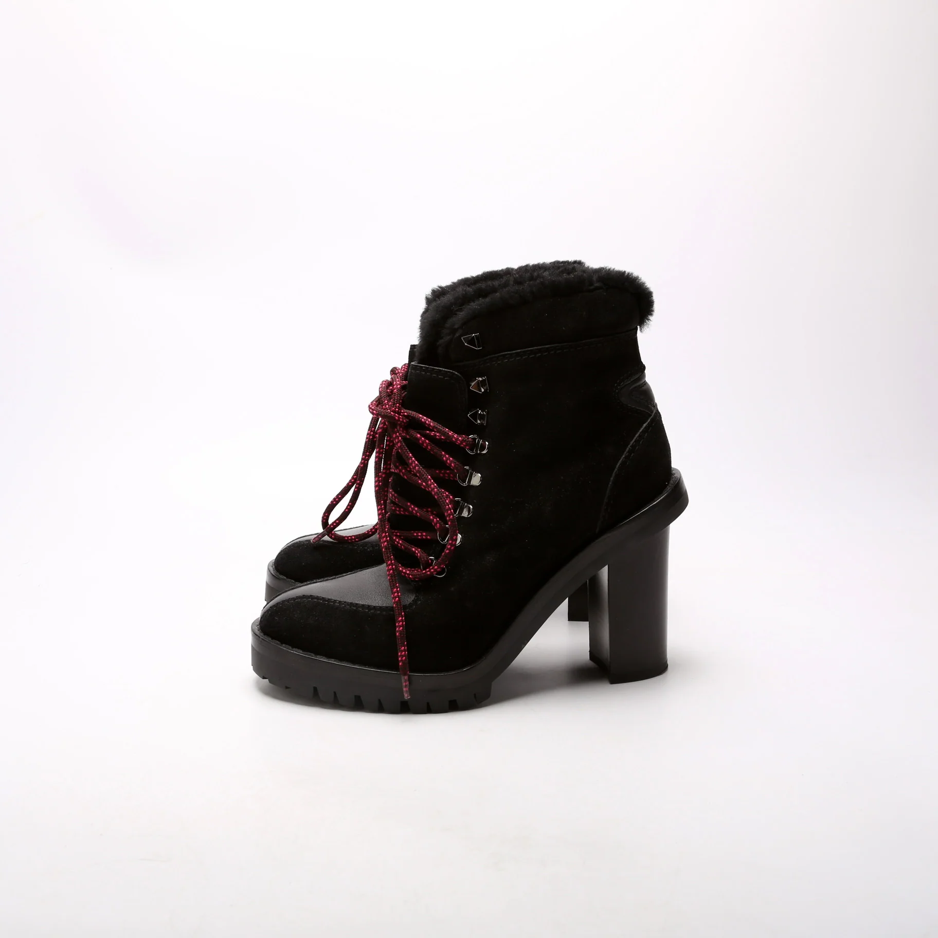 Lace Up Suede Ankle Boots Size 37.5 Black - Image 3