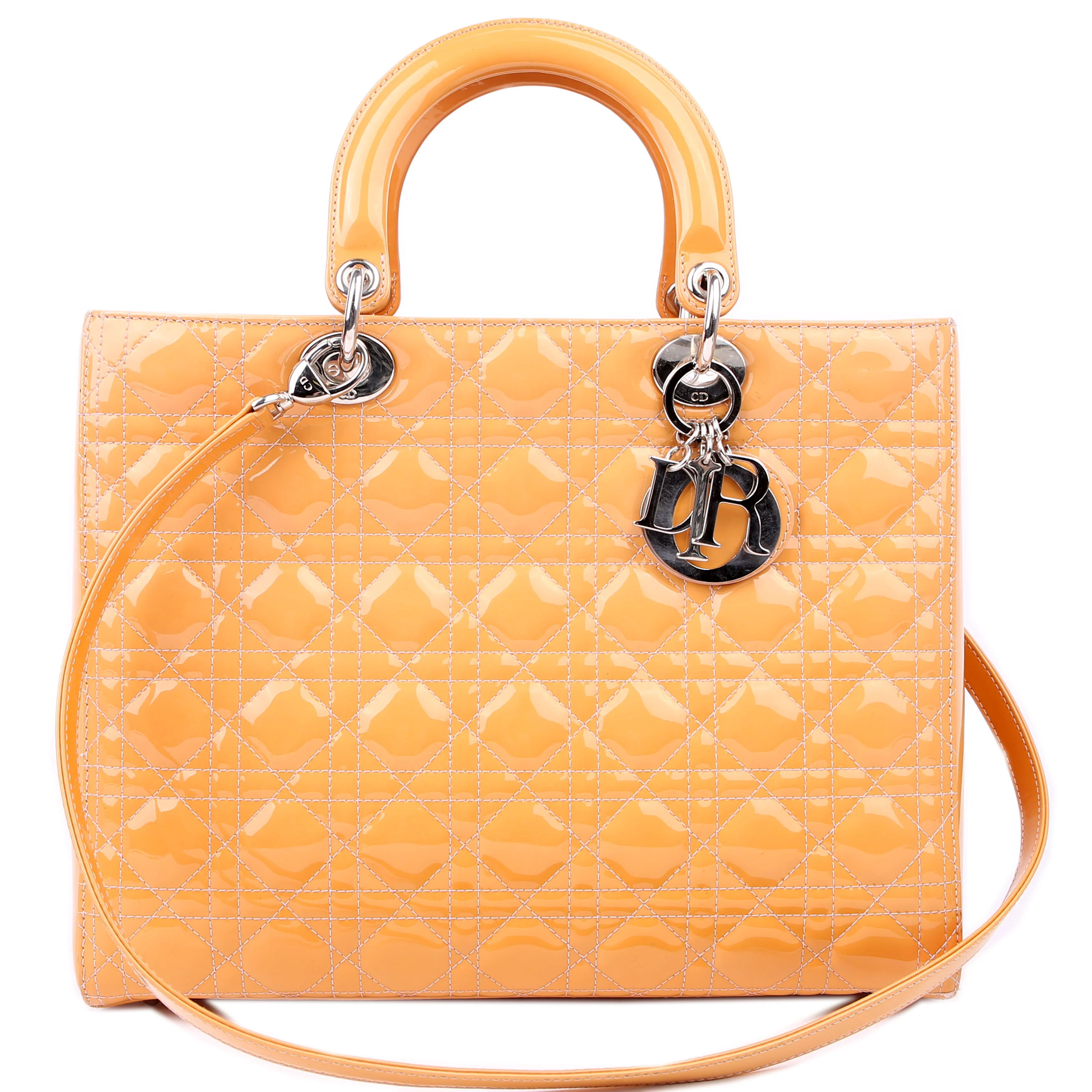 Lady Dior Large Cannage Patent Yellow