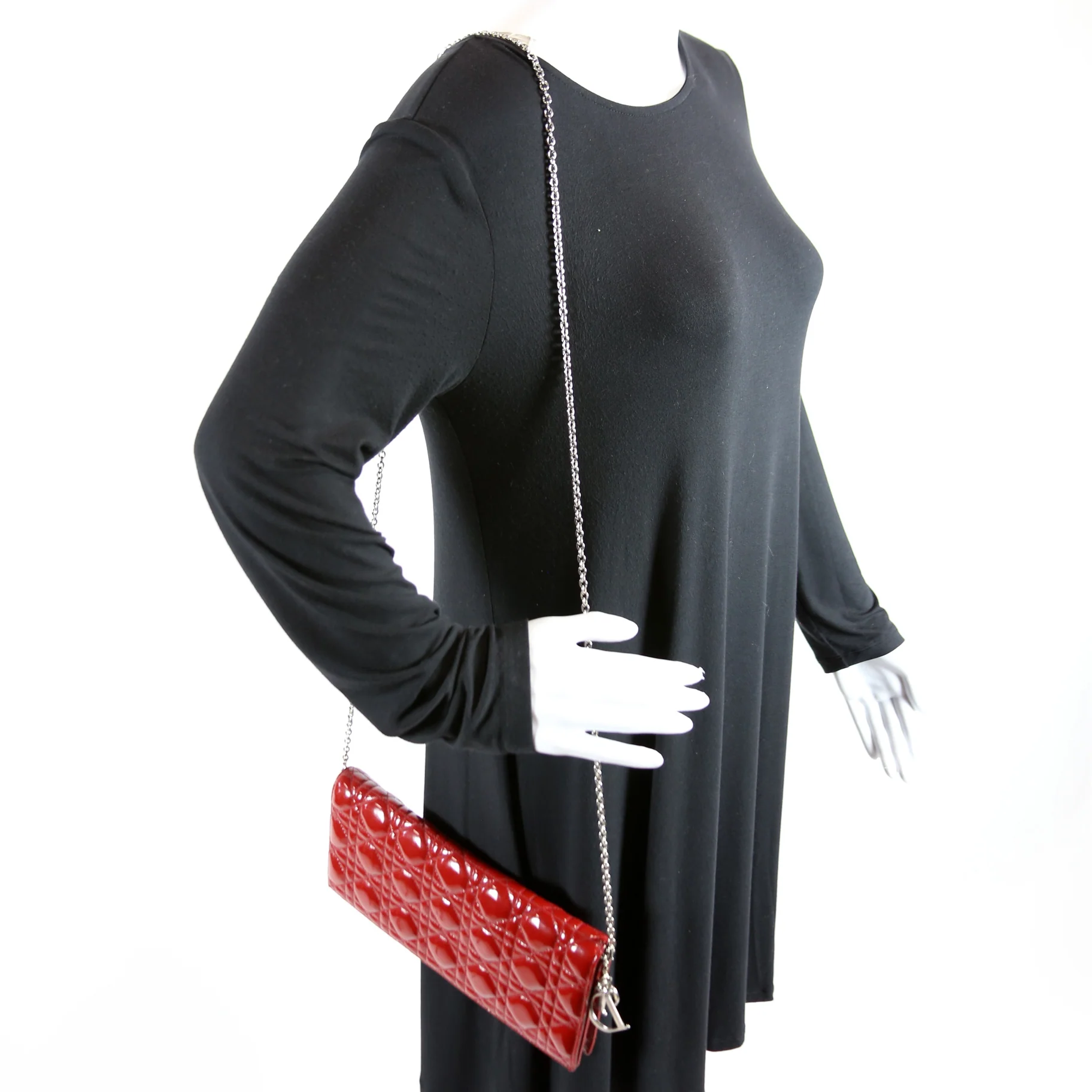 Lady Dior Long Pouch Clutch Patent Cannage Red - Image 10