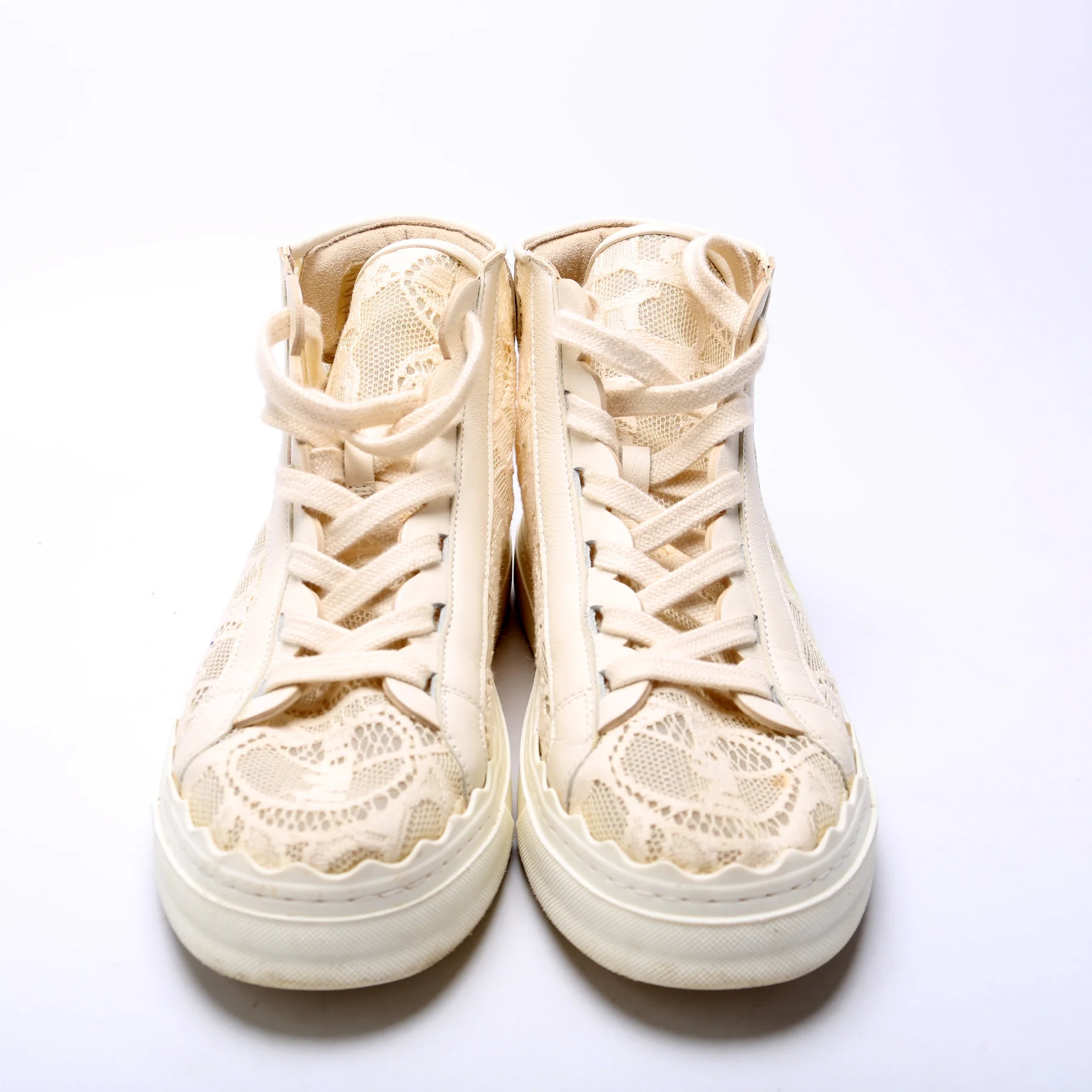 Lauren Lace Hightop Sneakers Size 39 Cream - Image 4