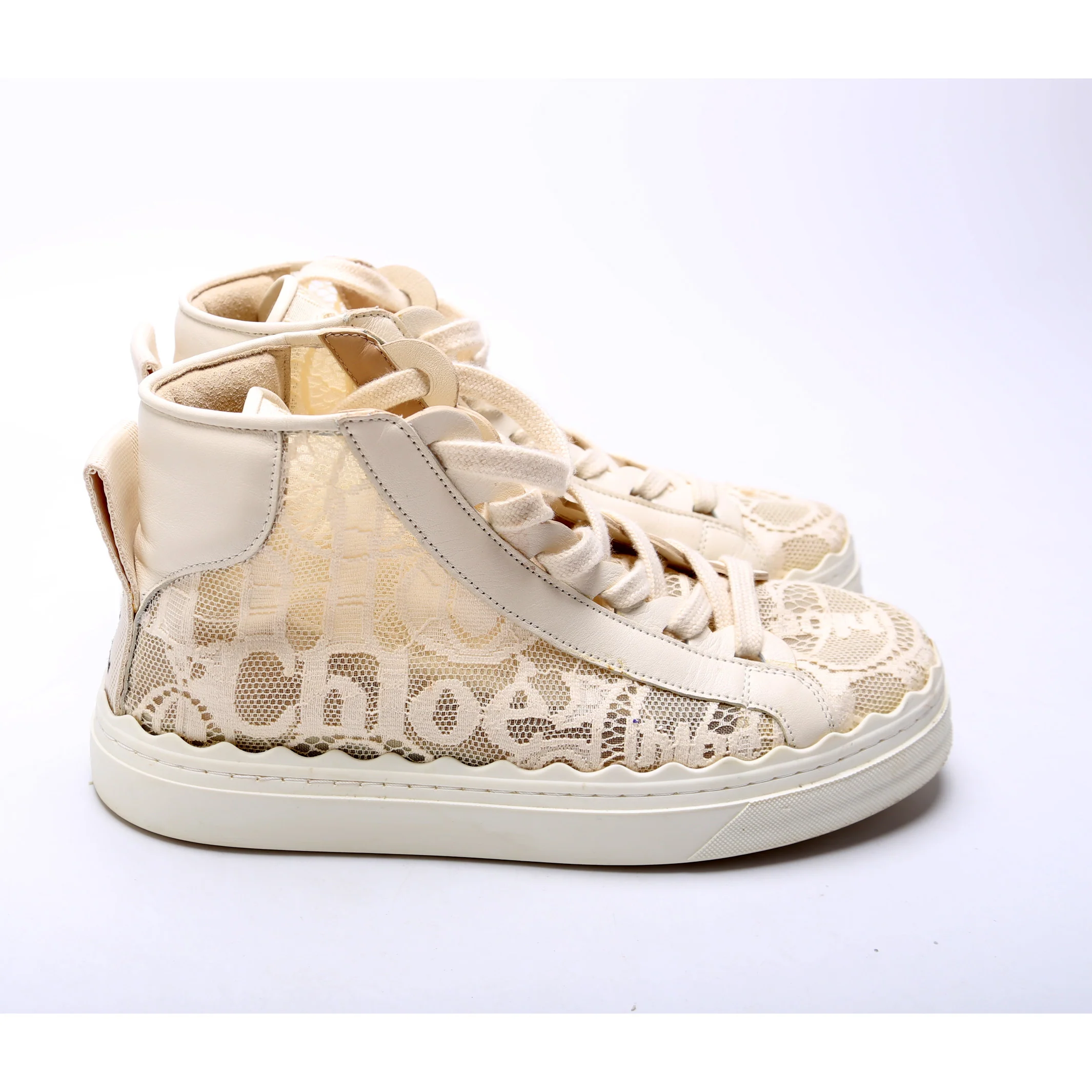 Lauren Lace Hightop Sneakers Size 39 Cream - Image 5