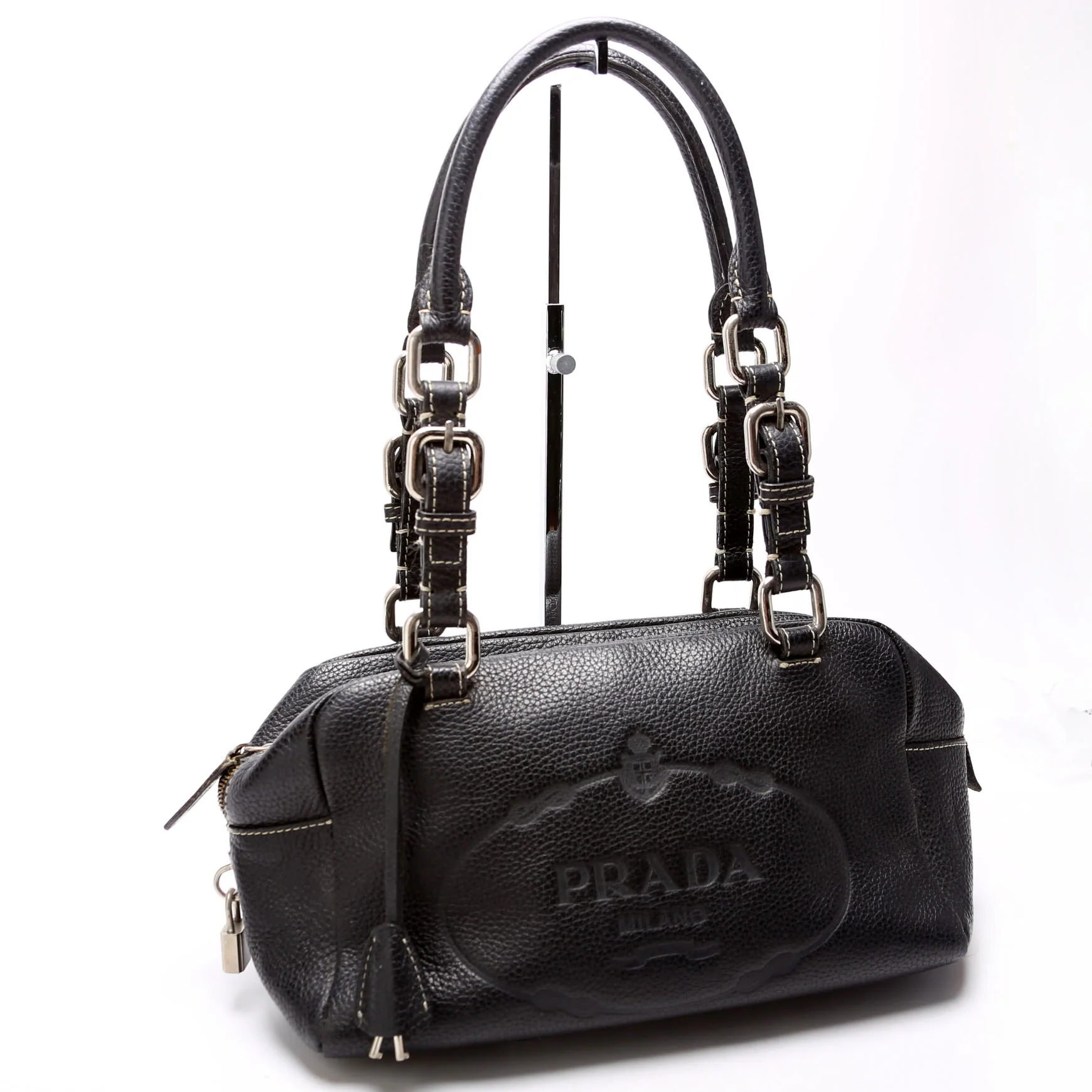 Leather Bowling Shoulder Bag Black - Image 2