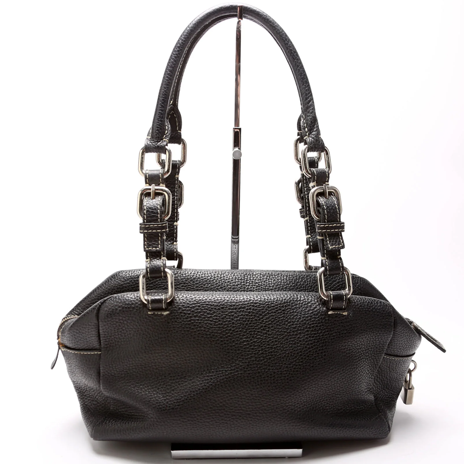 Leather Bowling Shoulder Bag Black - Image 3
