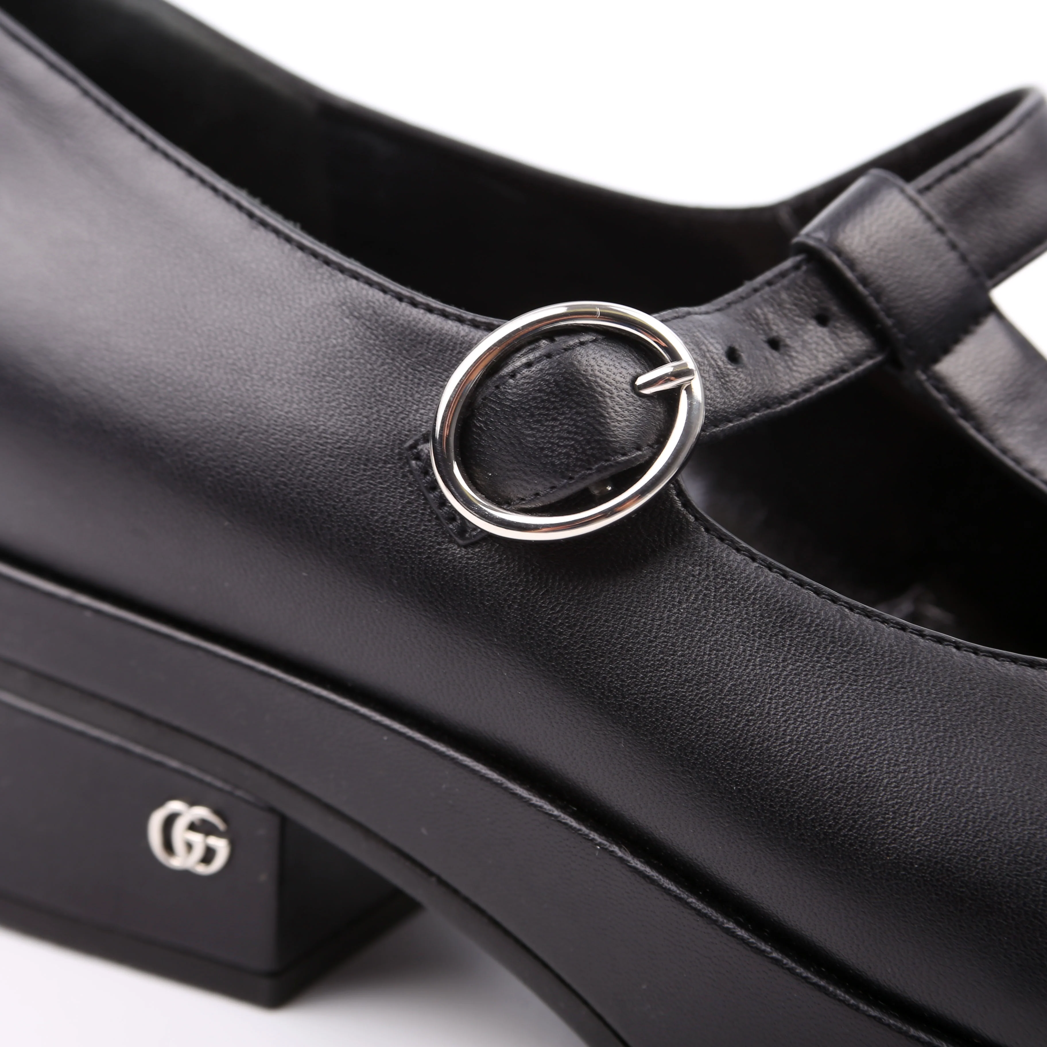 Leather Cut-Out Mary Jane Pumps Size 38 Black - Image 10
