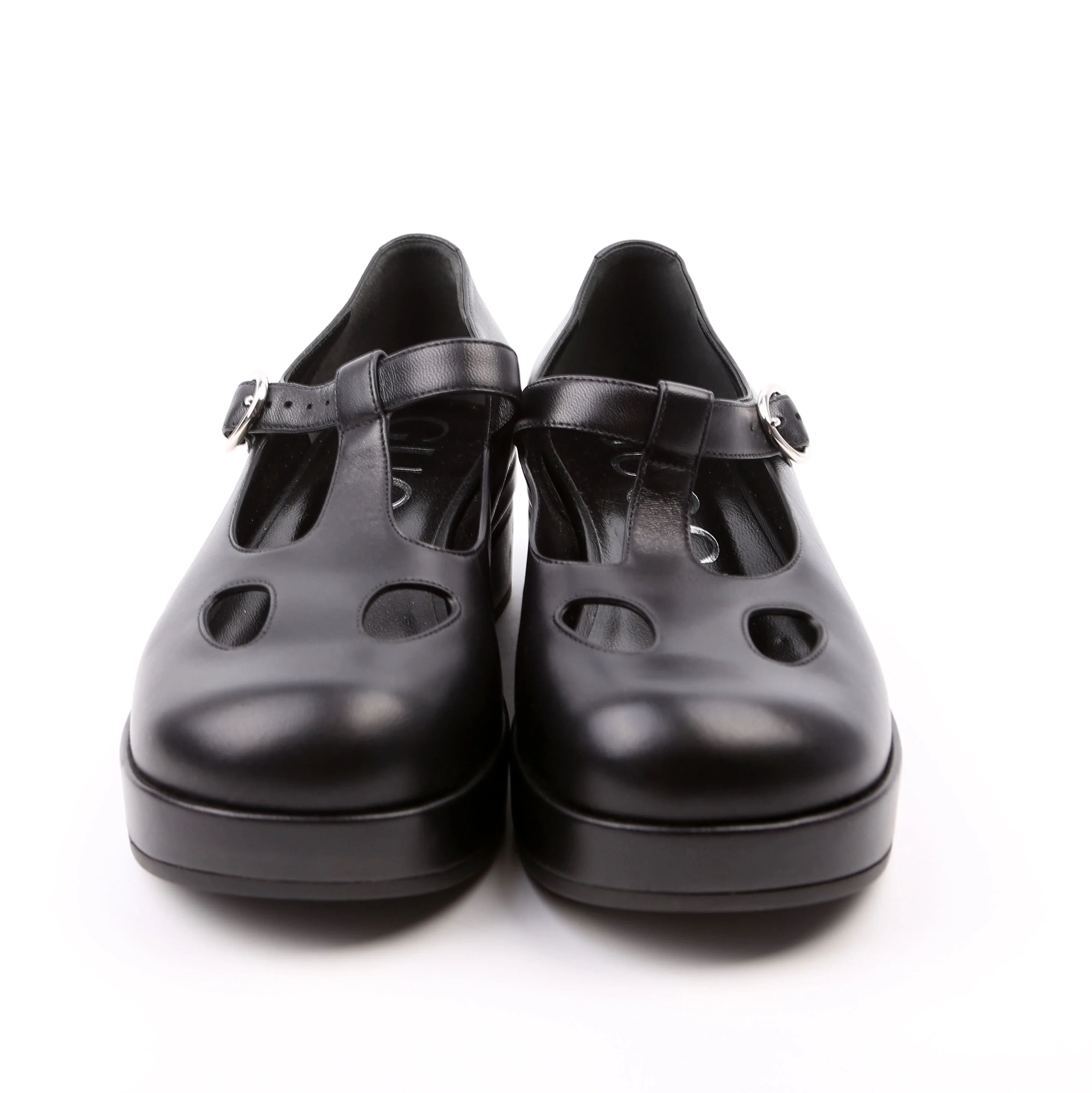 Leather Cut-Out Mary Jane Pumps Size 38 Black - Image 2