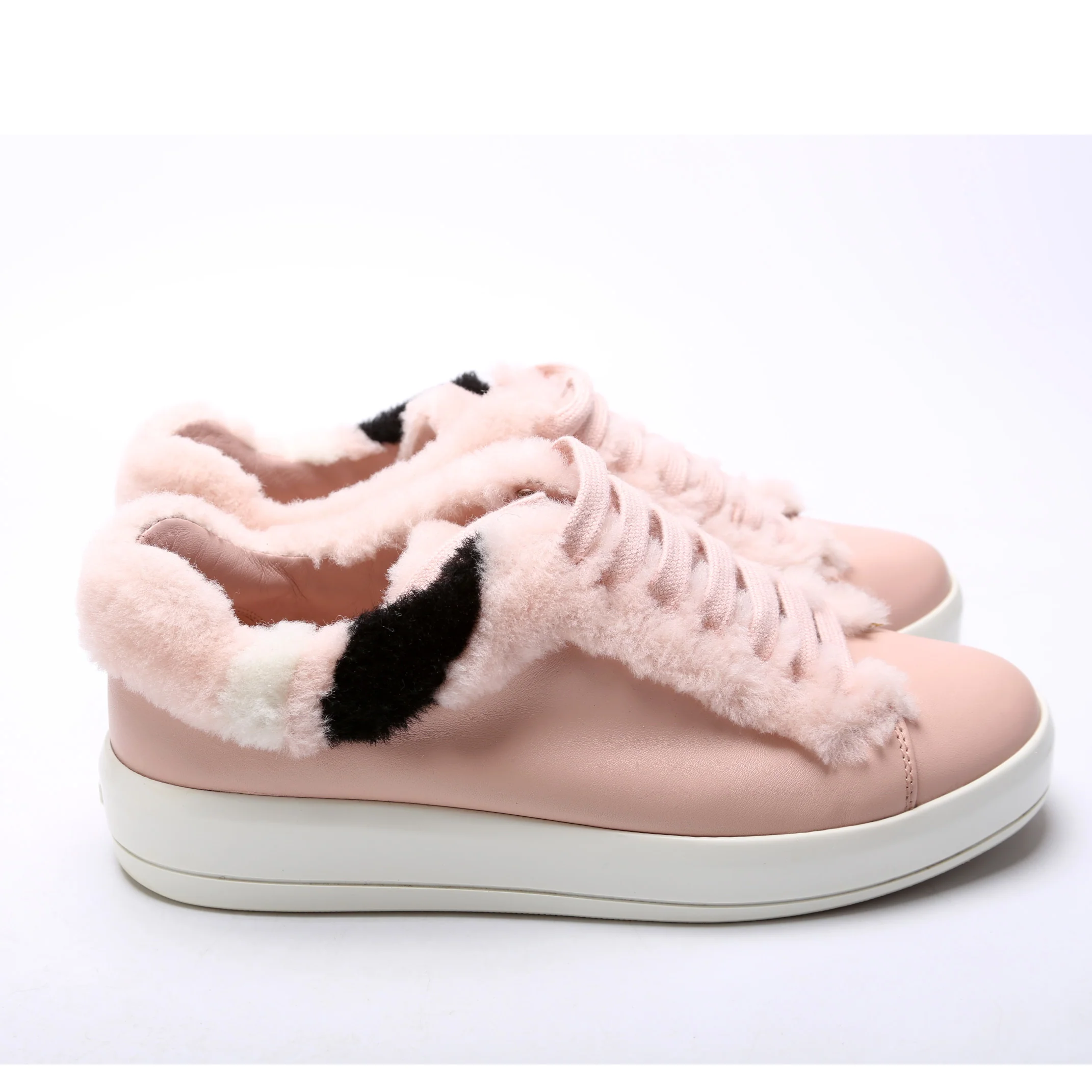 Leather Fur Sneakers Size 38.5 - Image 3