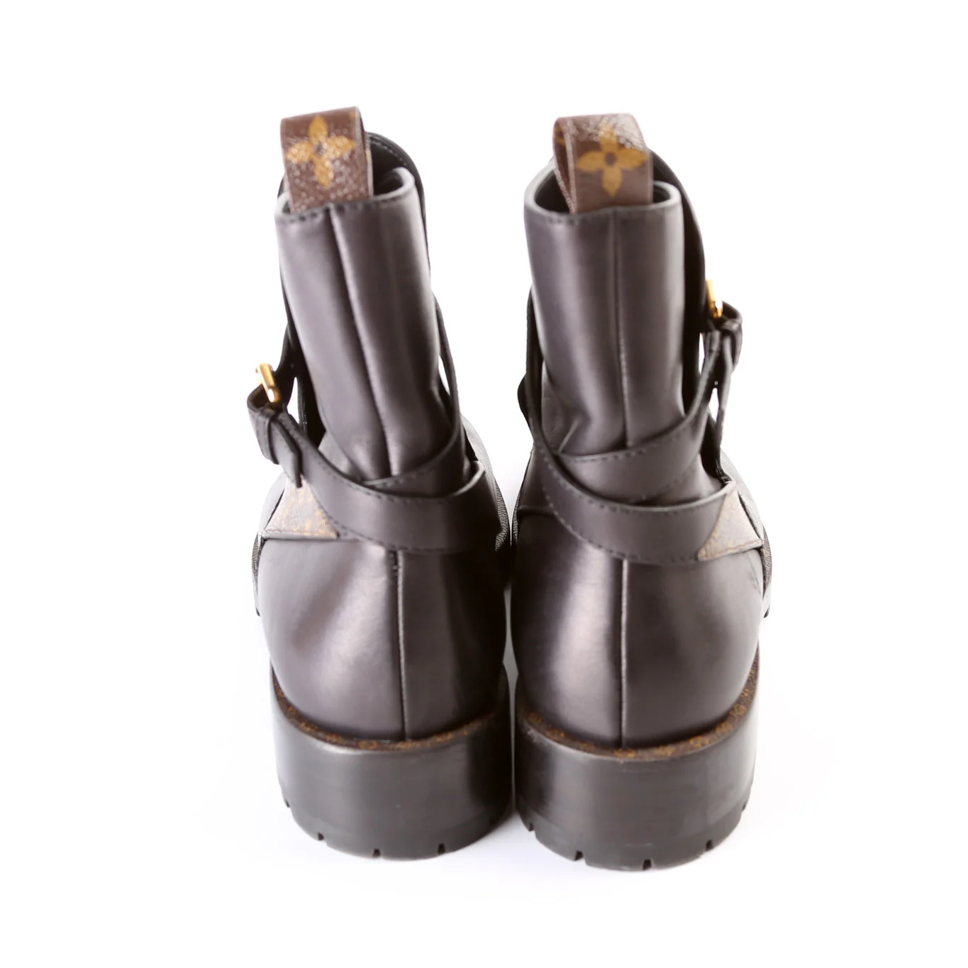 Leather Monogram Ankle Combat Boots Size 39 - Image 4