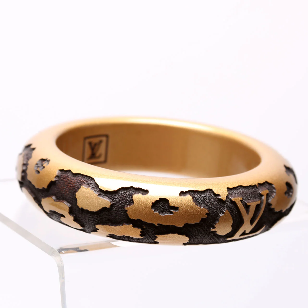 Leomonogram Lacquer/Wood Bangle Wide Brown/Gold - Image 3