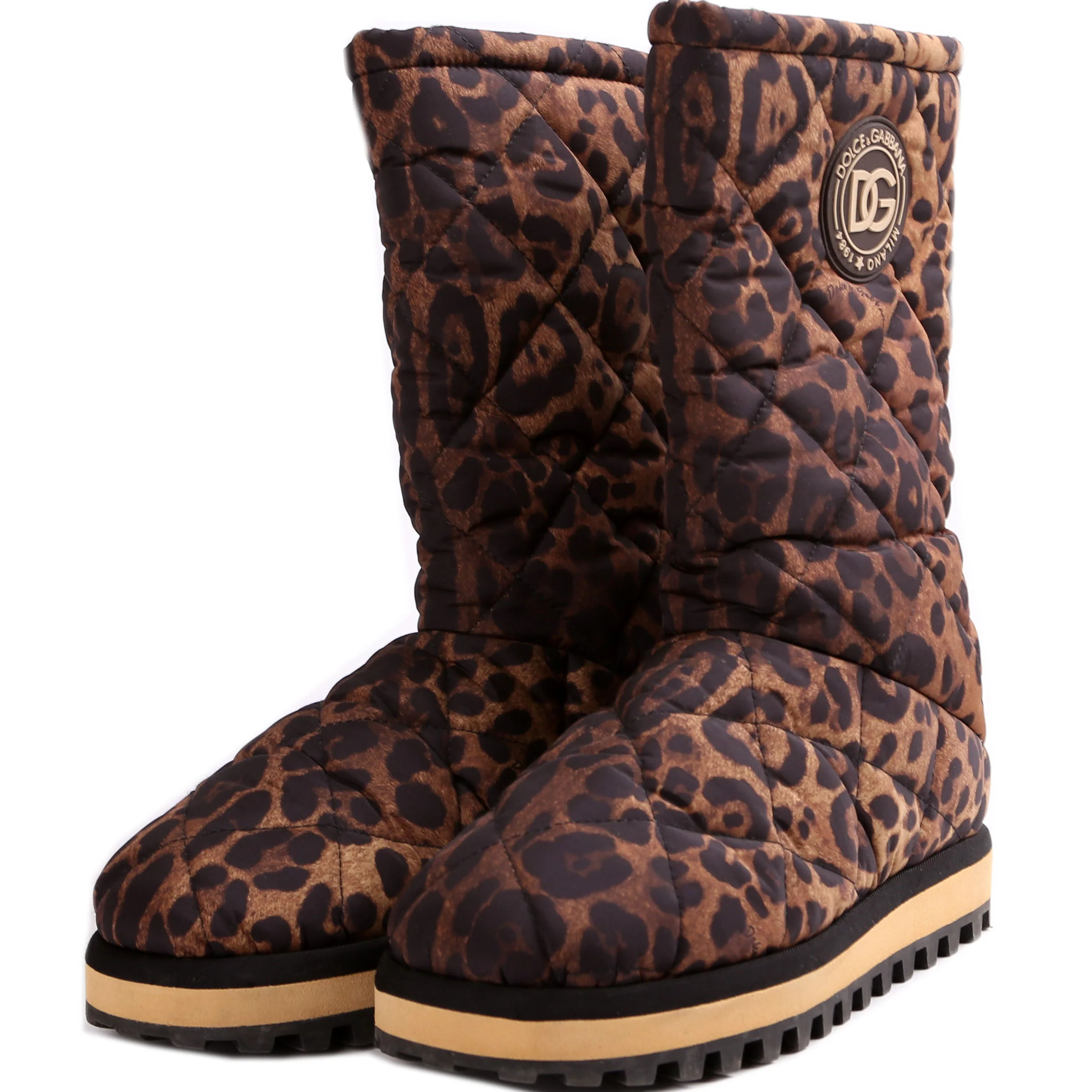 Leopard Nylon Puffer Boots Size 43