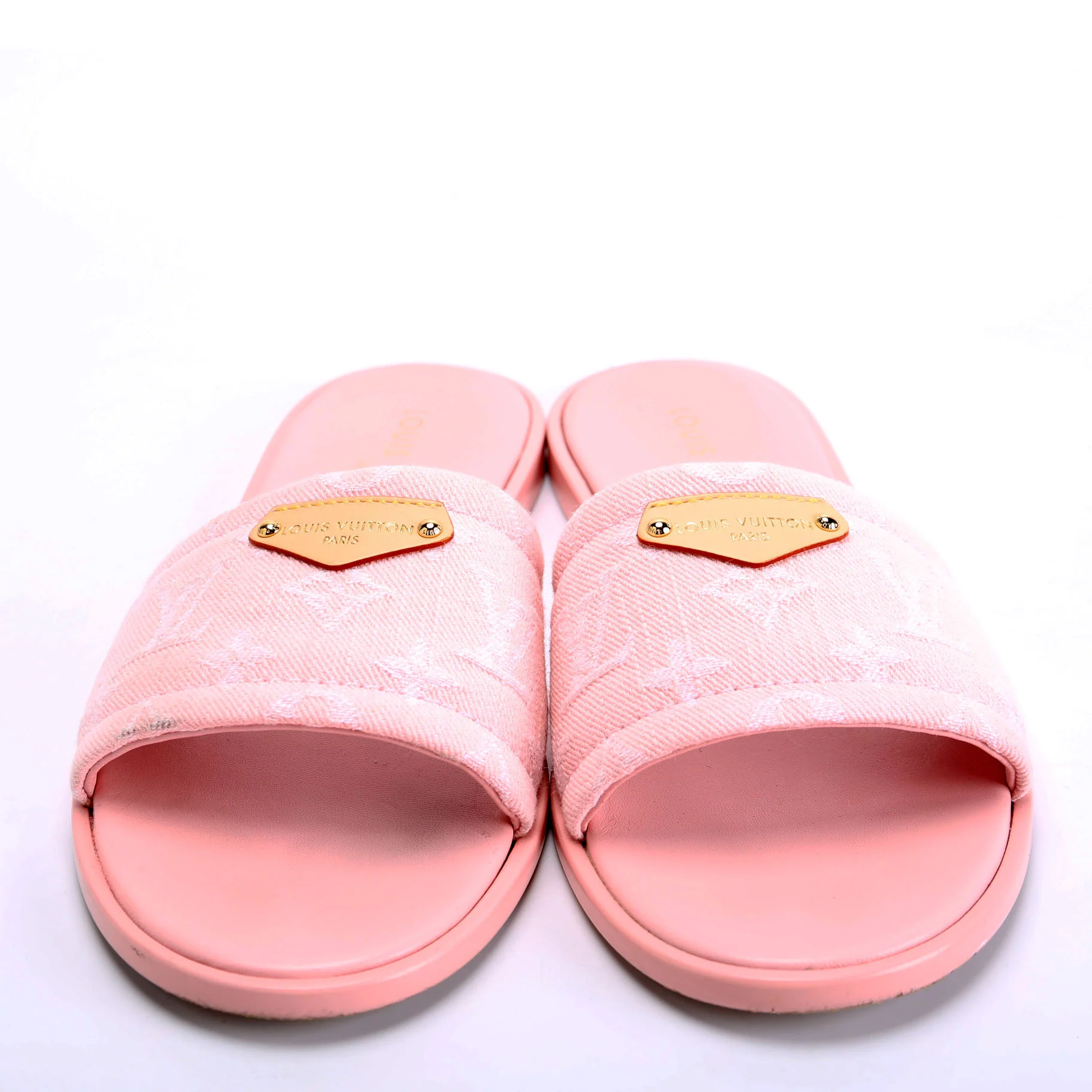 Lily Denim Monogram Flat Mules Size 41 Pink - Image 2