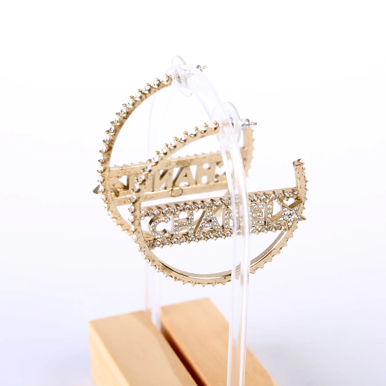 Logo Crystal Star Hoop Earrings Gold - Image 3