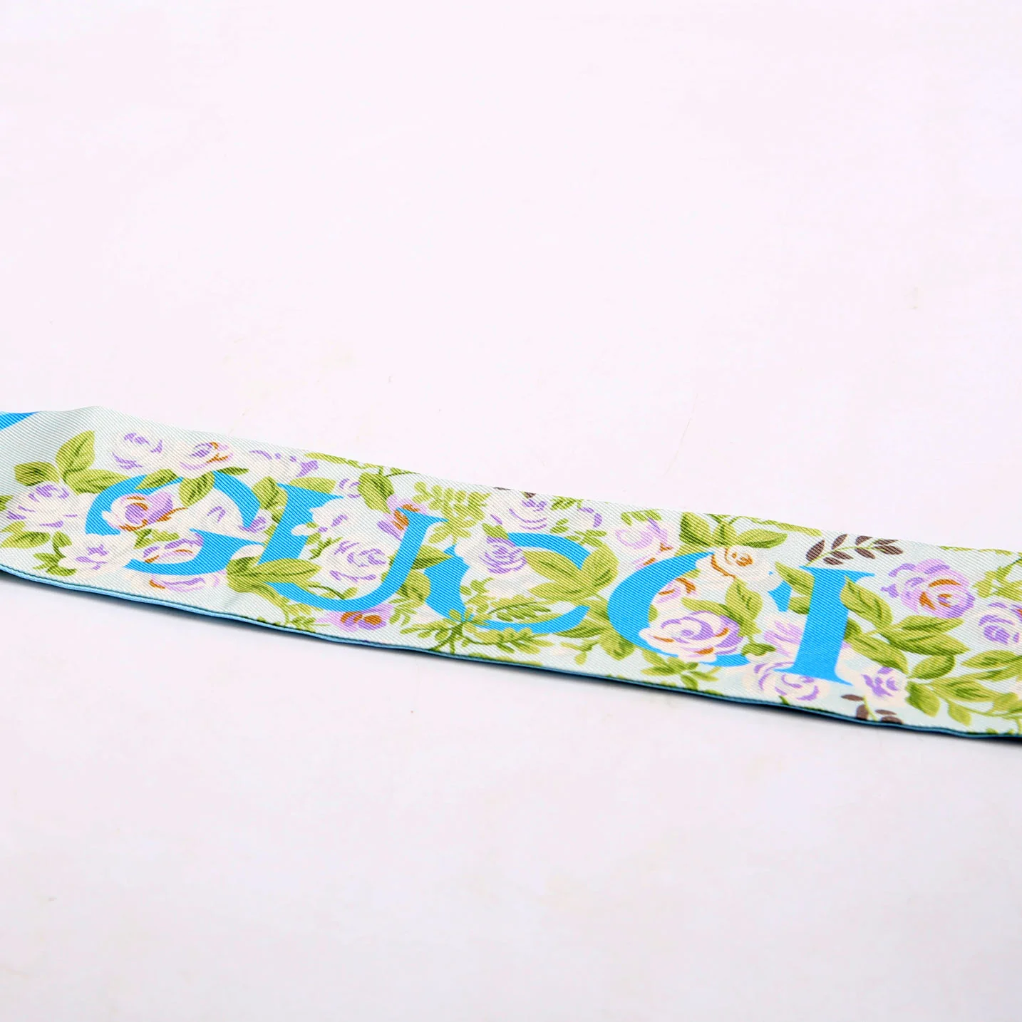Logo Floral Twilly Silk Scarf Blue - Image 5