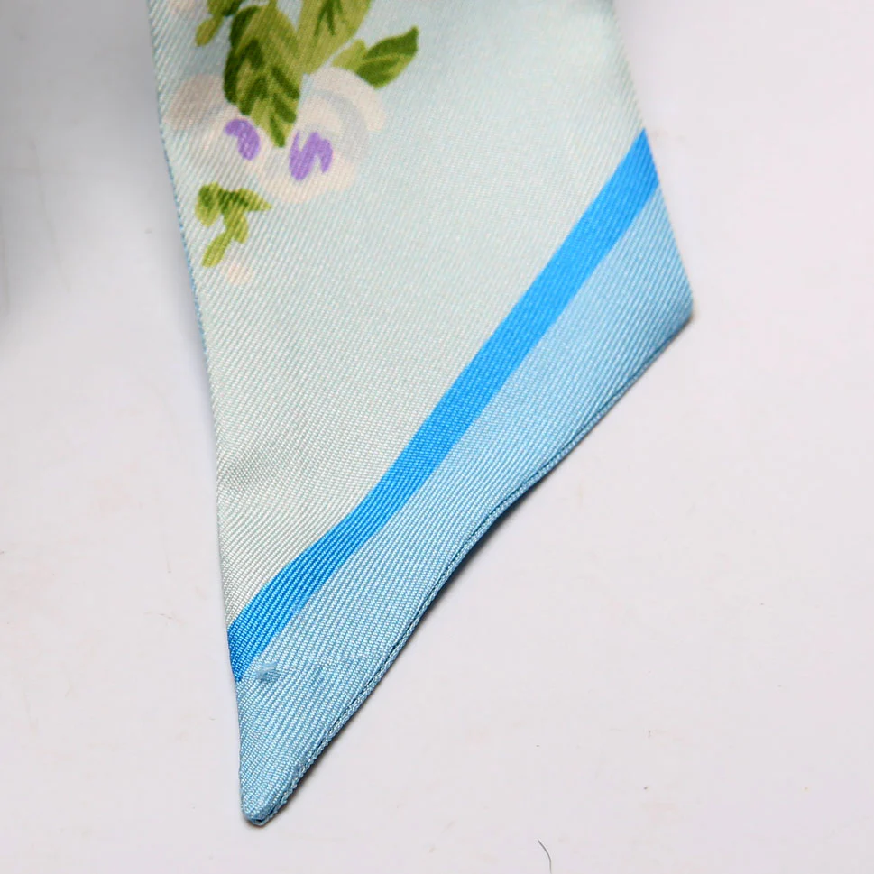 Logo Floral Twilly Silk Scarf Blue - Image 6