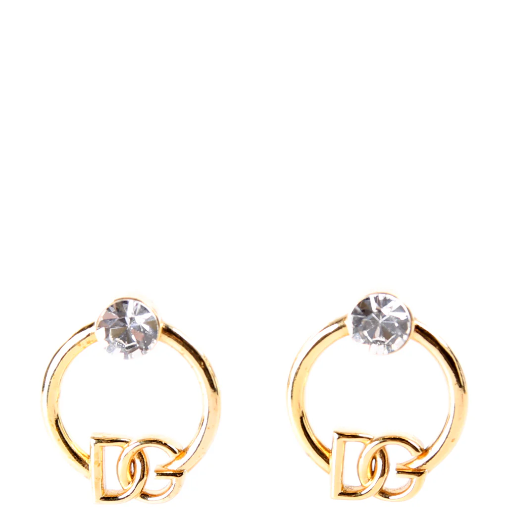 Logo Hoop Earrings With Rhinestone Gold