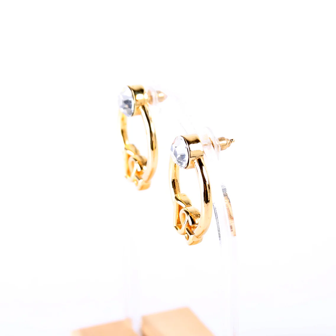 Logo Hoop Earrings With Rhinestone Gold - Image 2