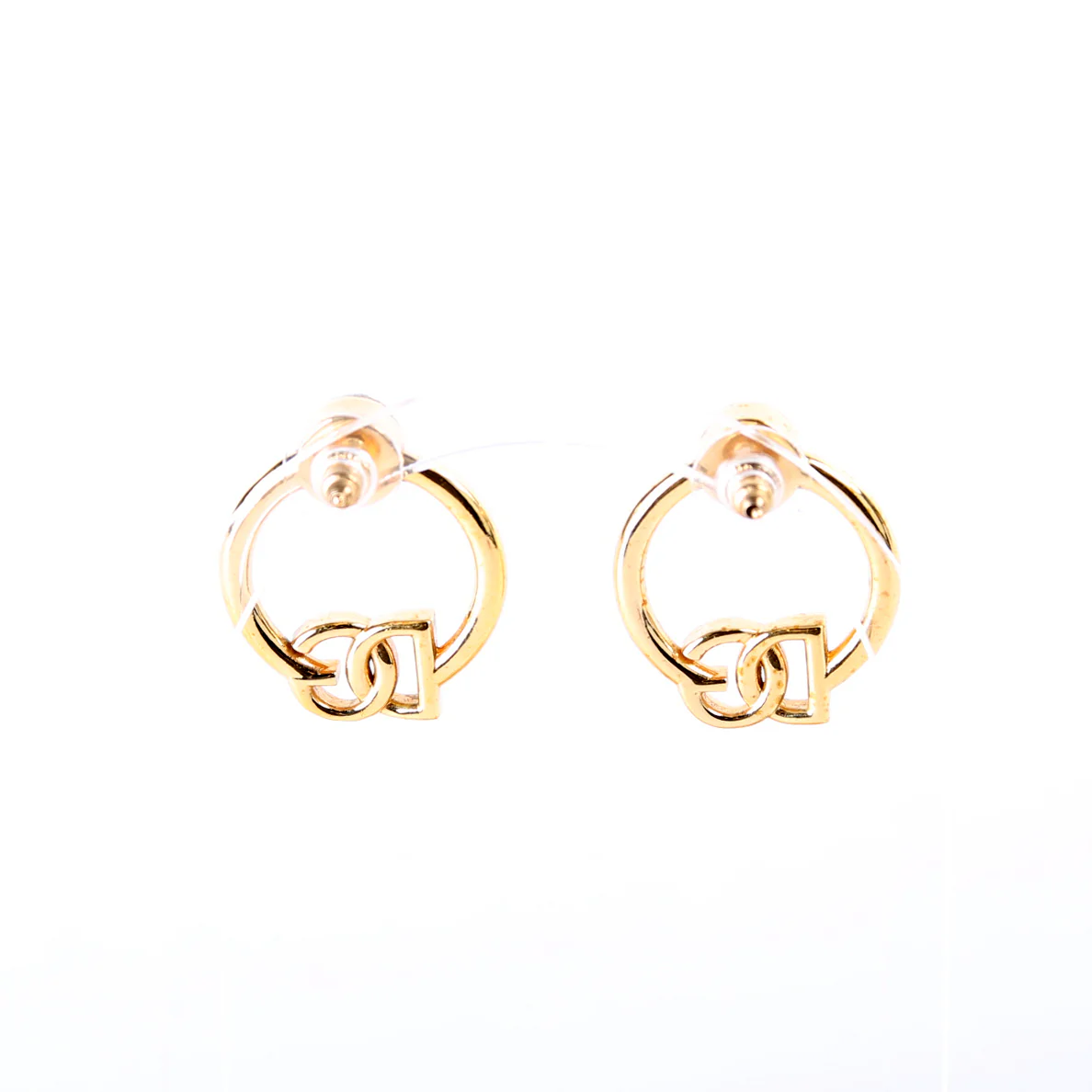 Logo Hoop Earrings With Rhinestone Gold - Image 3