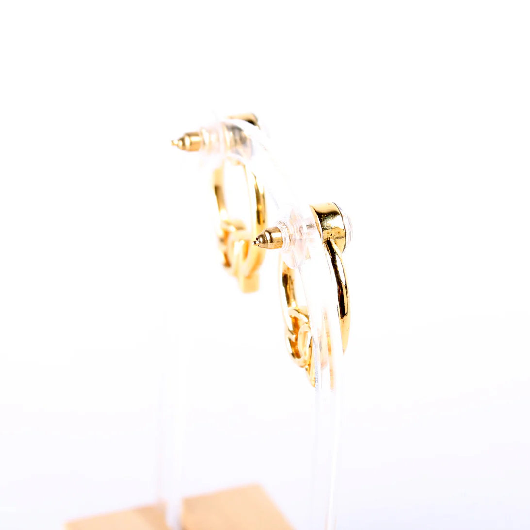 Logo Hoop Earrings With Rhinestone Gold - Image 4