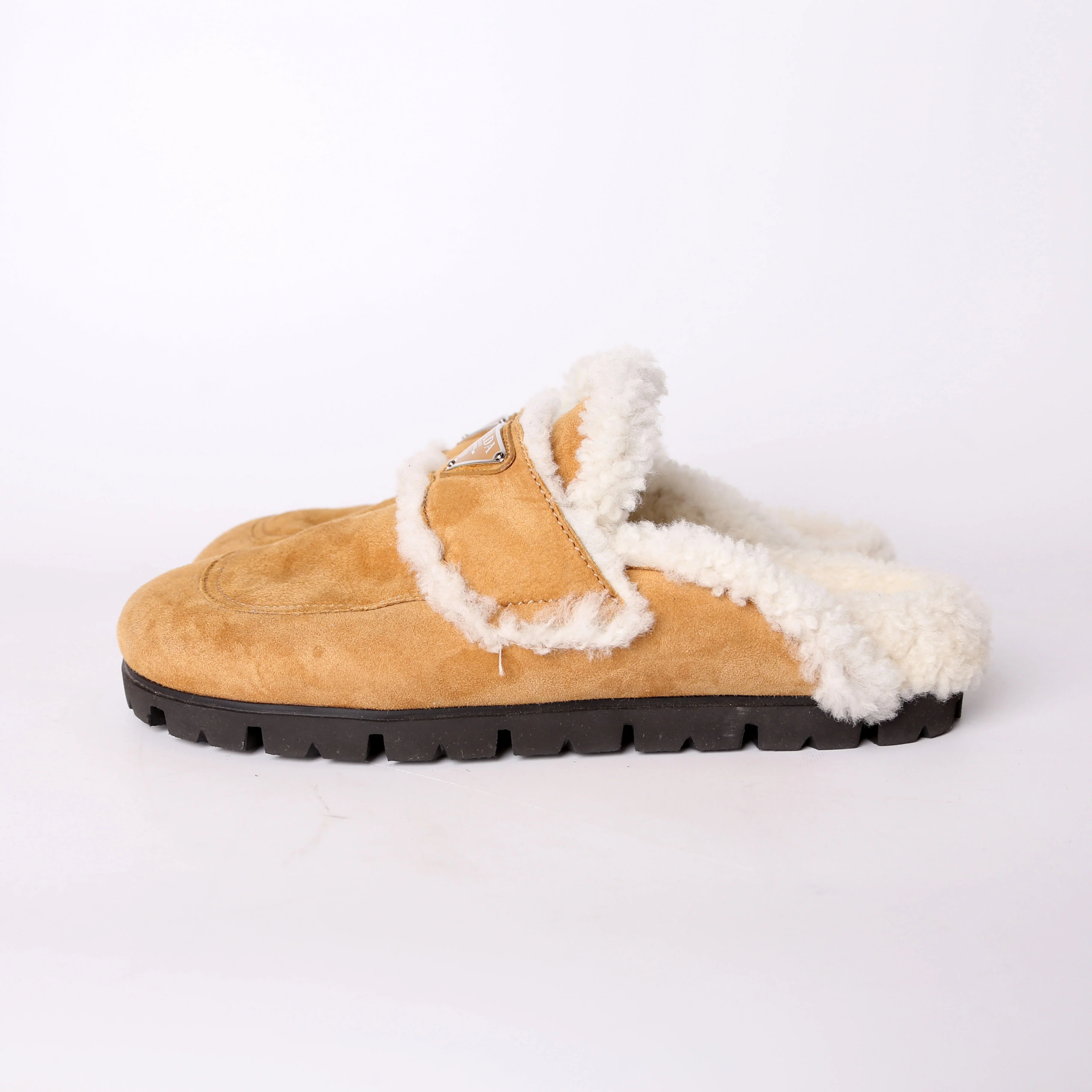 Logo Suede/Shearling Mules Size 37.5 - Image 5