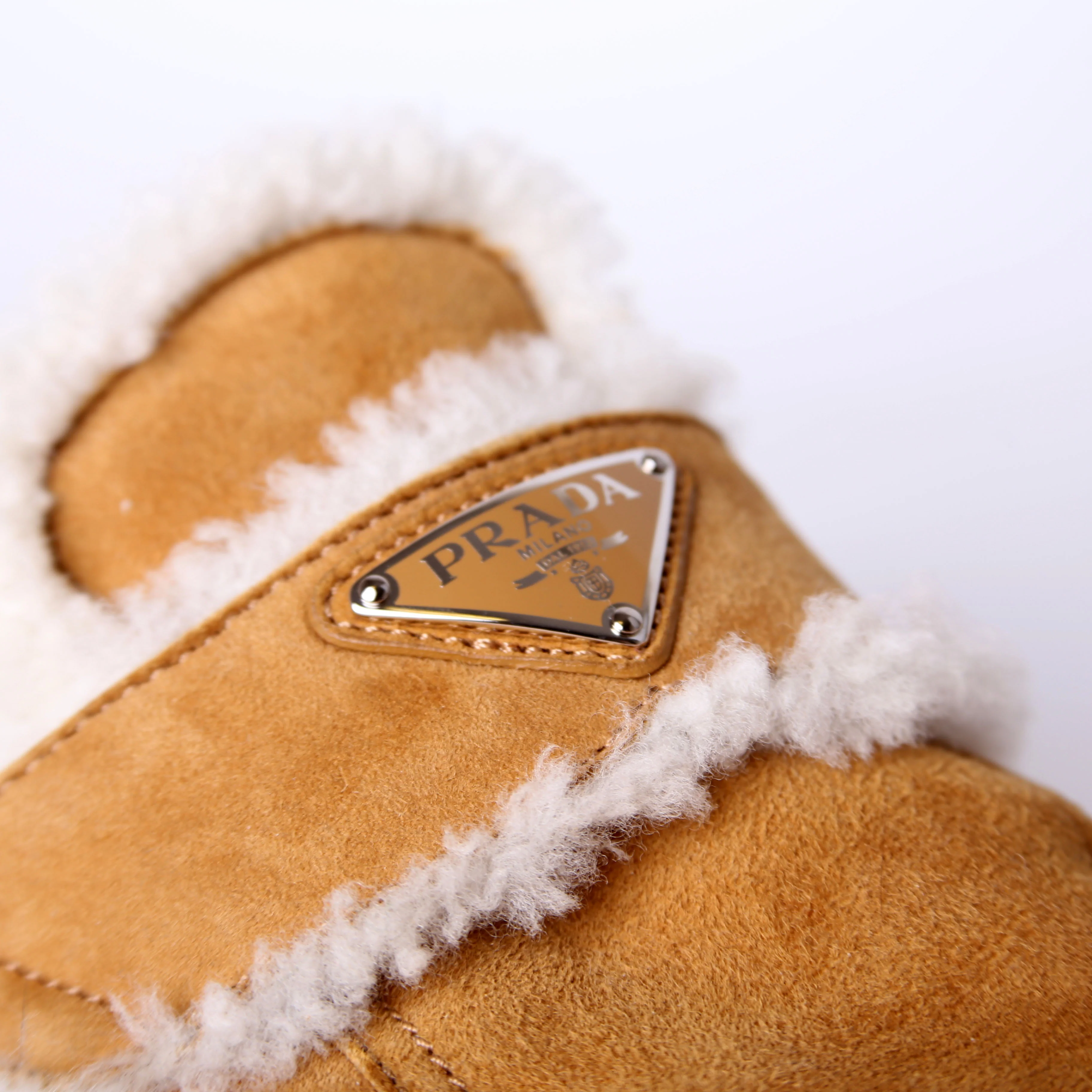 Logo Suede/Shearling Mules Size 37.5 - Image 8