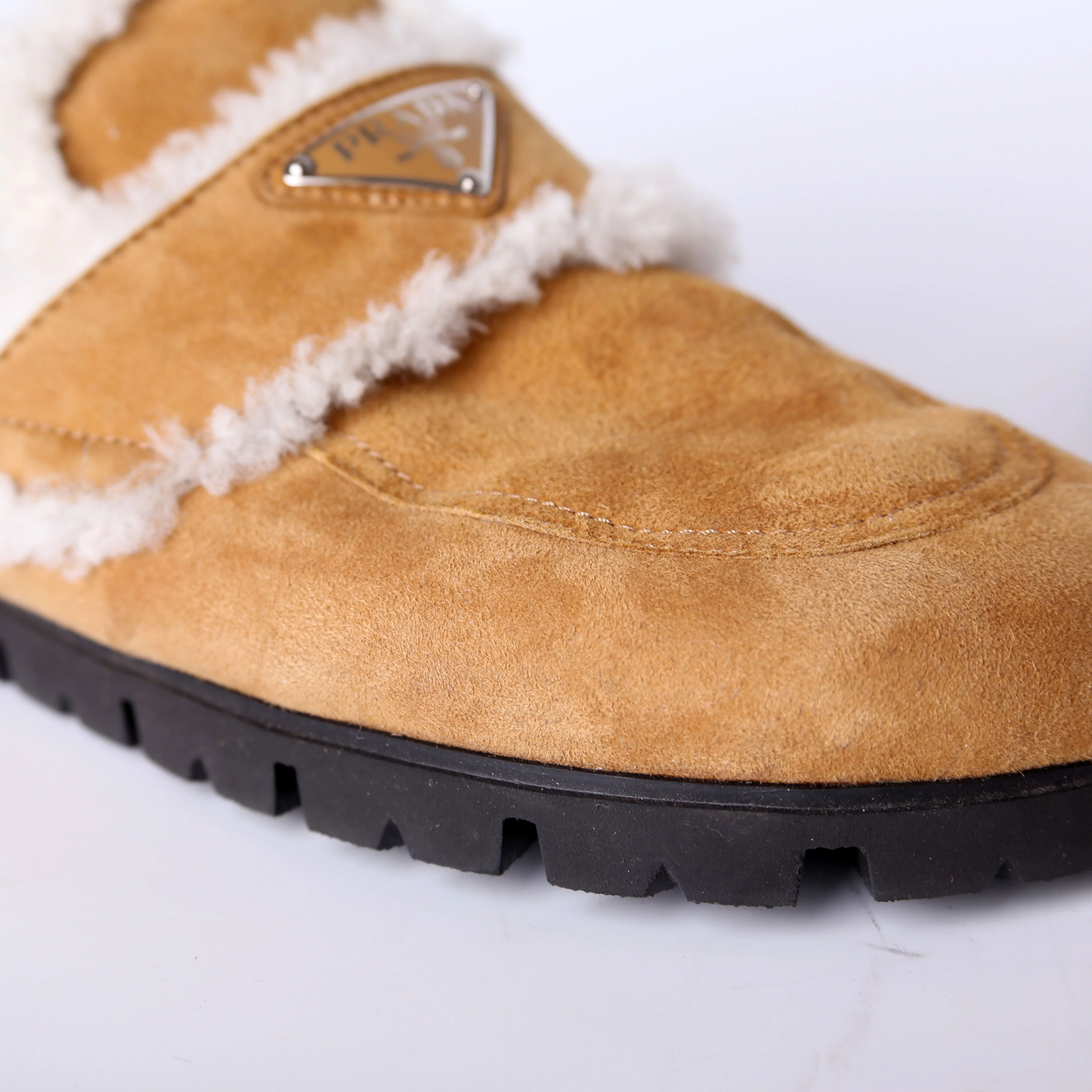Logo Suede/Shearling Mules Size 37.5 - Image 9