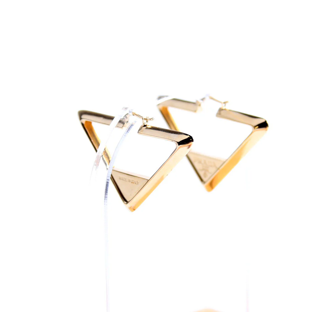 Logo Triangle Hoop Earrings Gold - Image 4