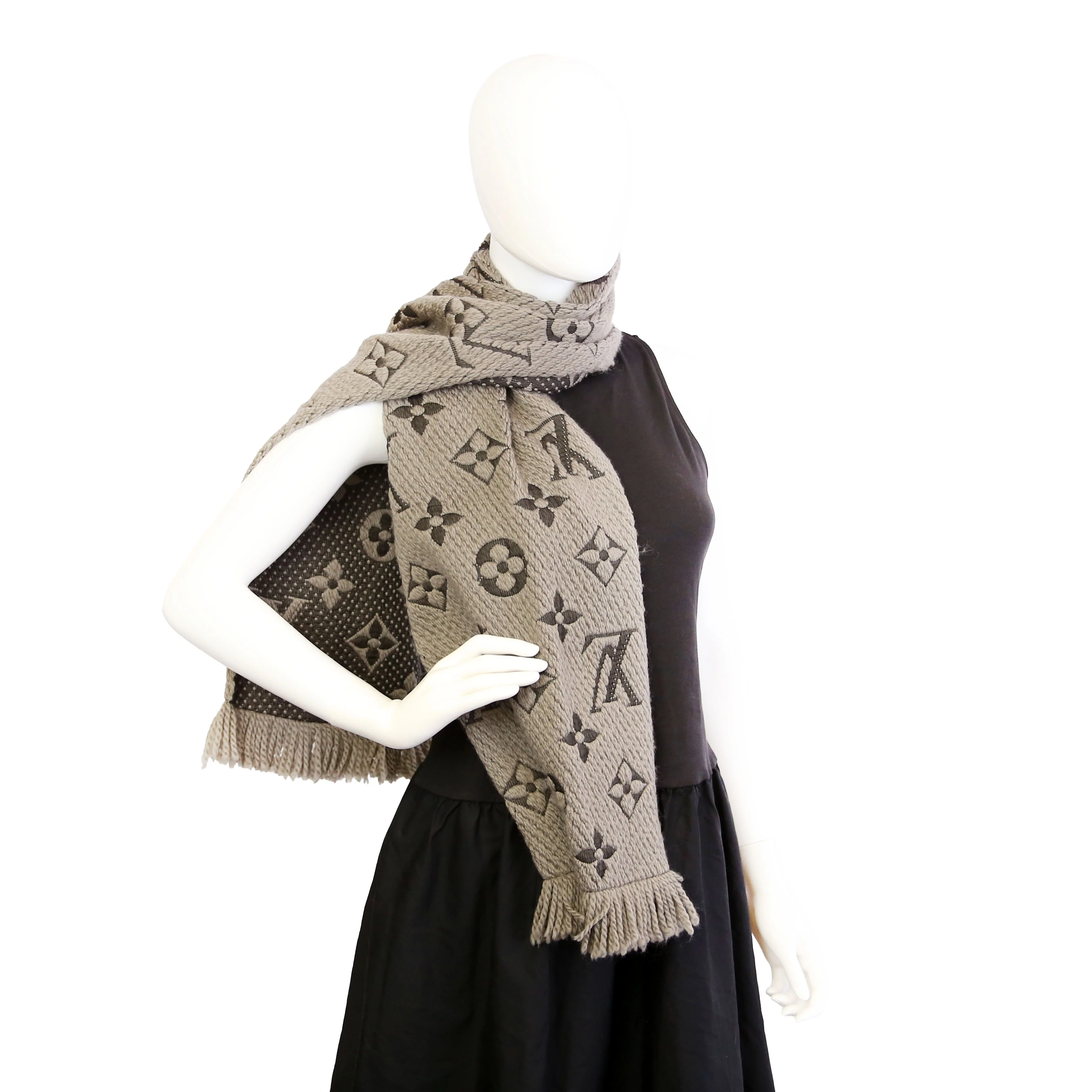 Logomania Wool/Silk Scarf Grey - Image 5