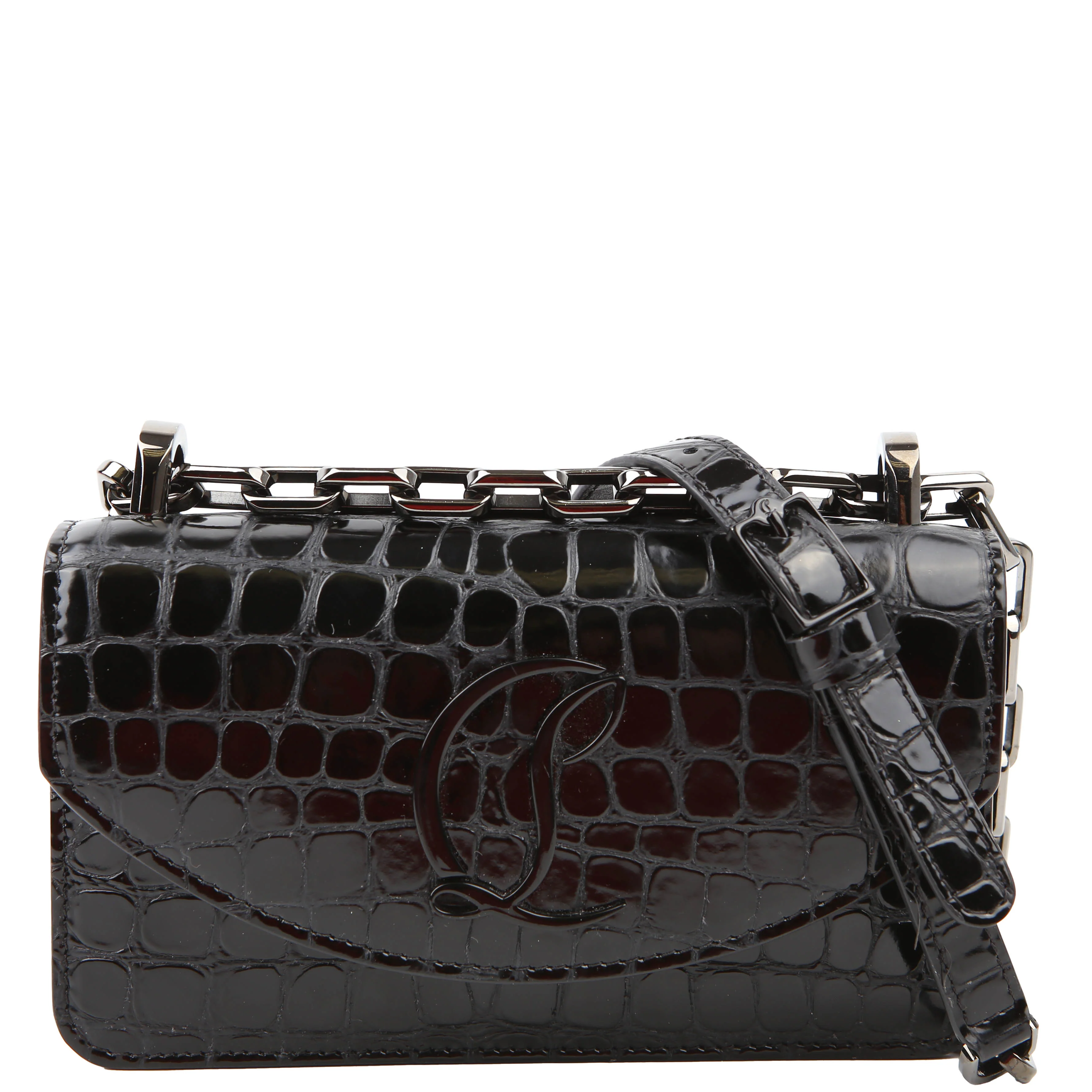 Loubi54 Small Chain Croc Embossed Black