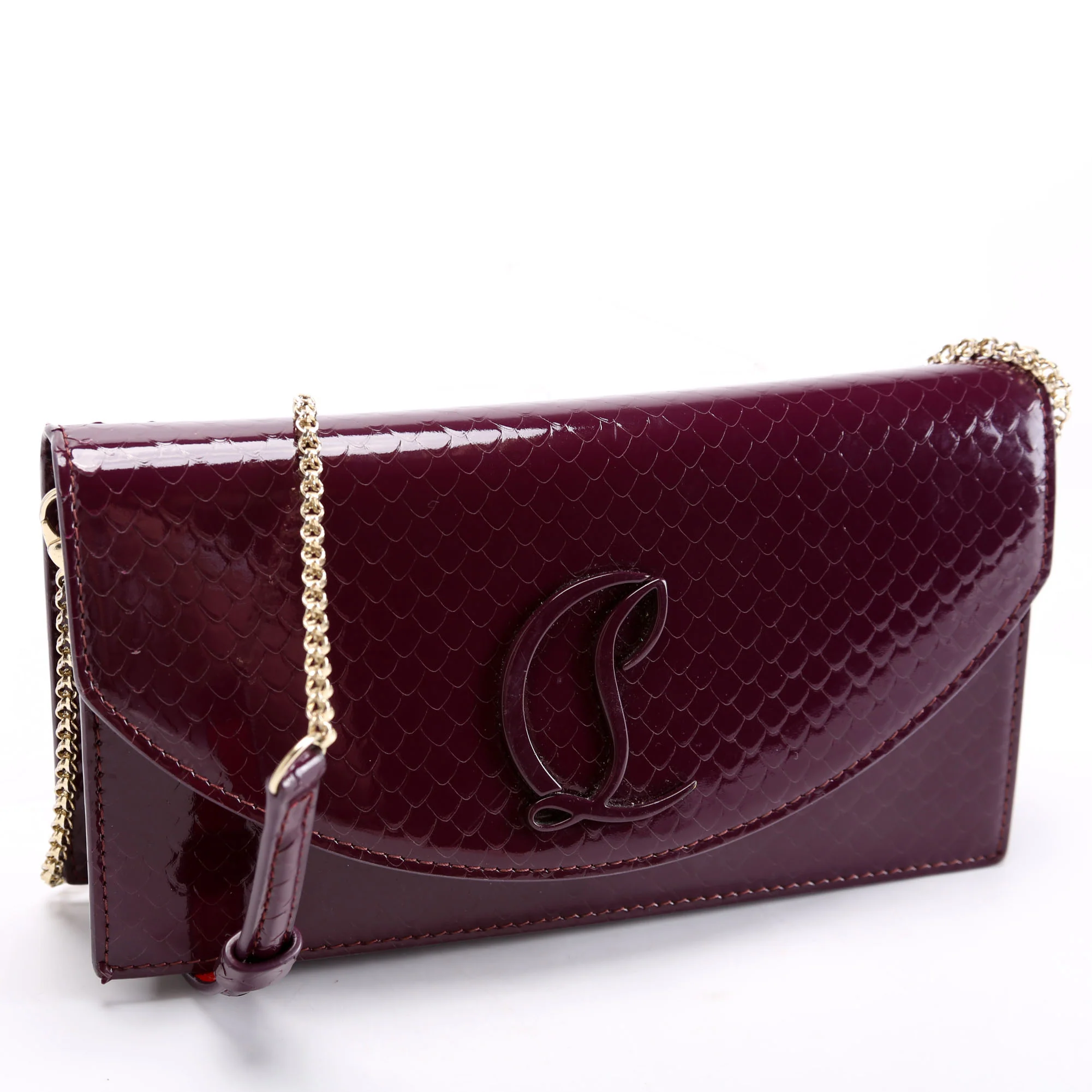 Loubi54 Wallet On Chain Snakeskin Embossed Patent Purple - Image 2