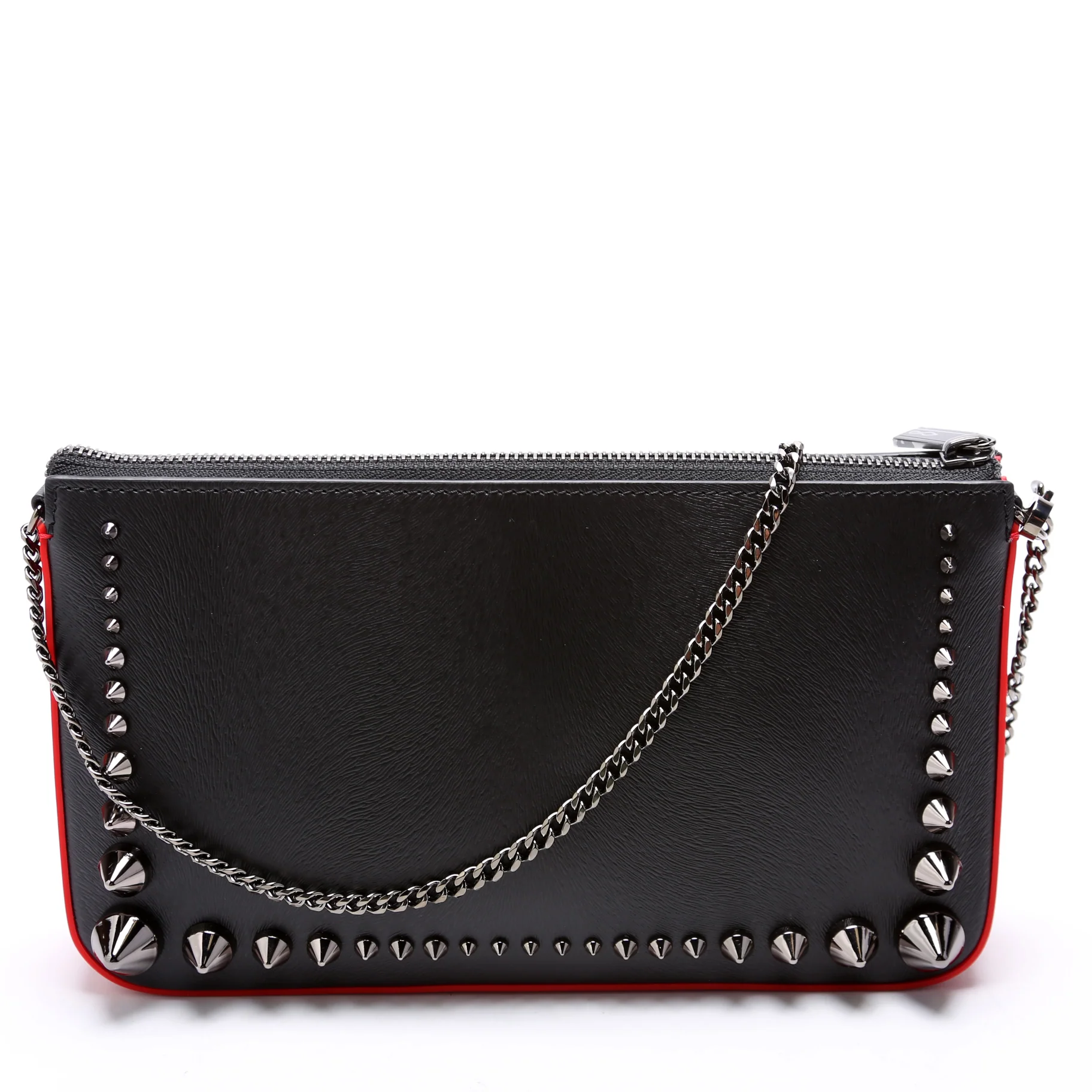 Loubila Spikes Pouch On Chain Textured Calfskin Black - Image 3