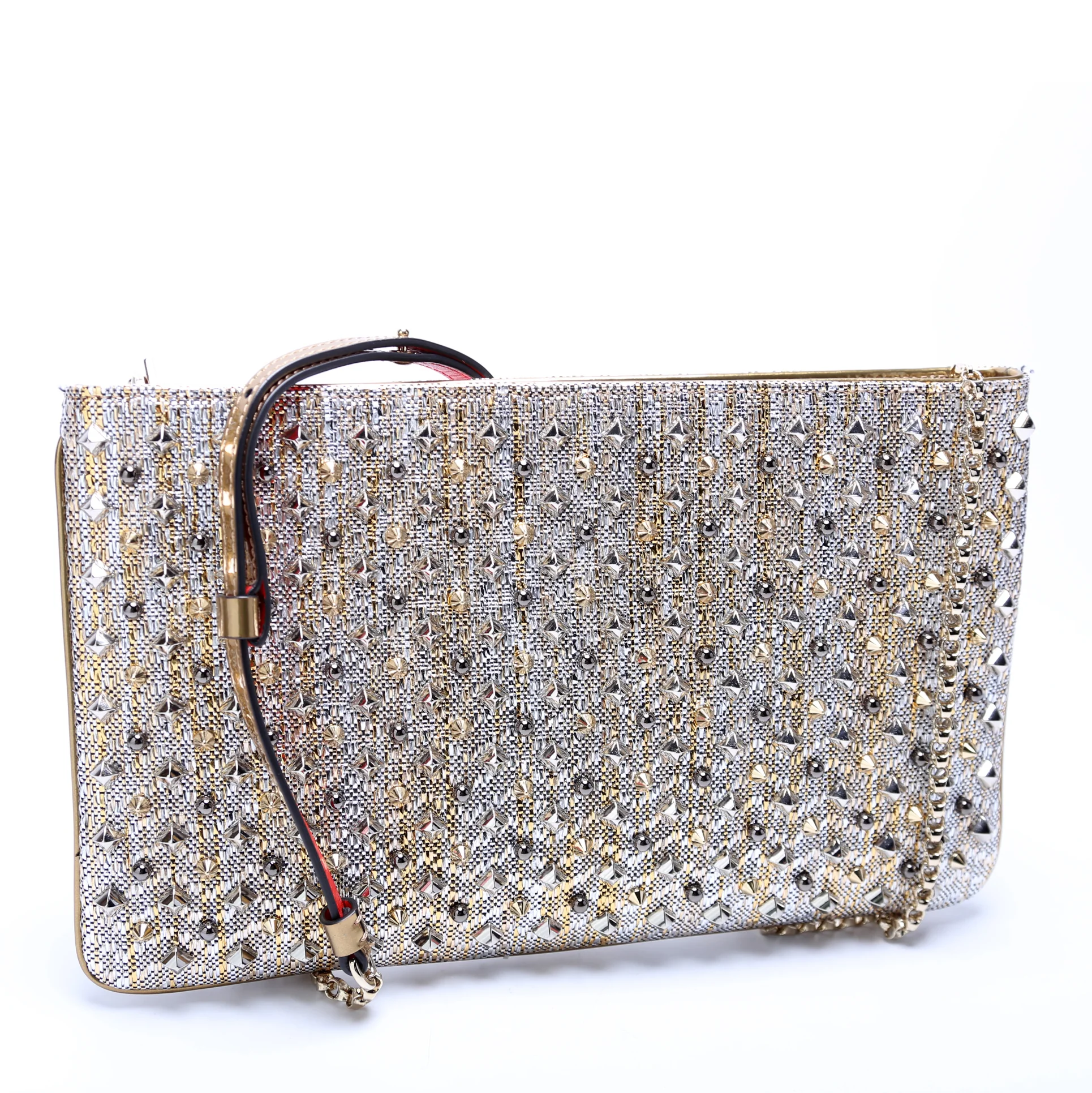Loubiposh NV Spike Raffia Clutch Metallic - Image 2
