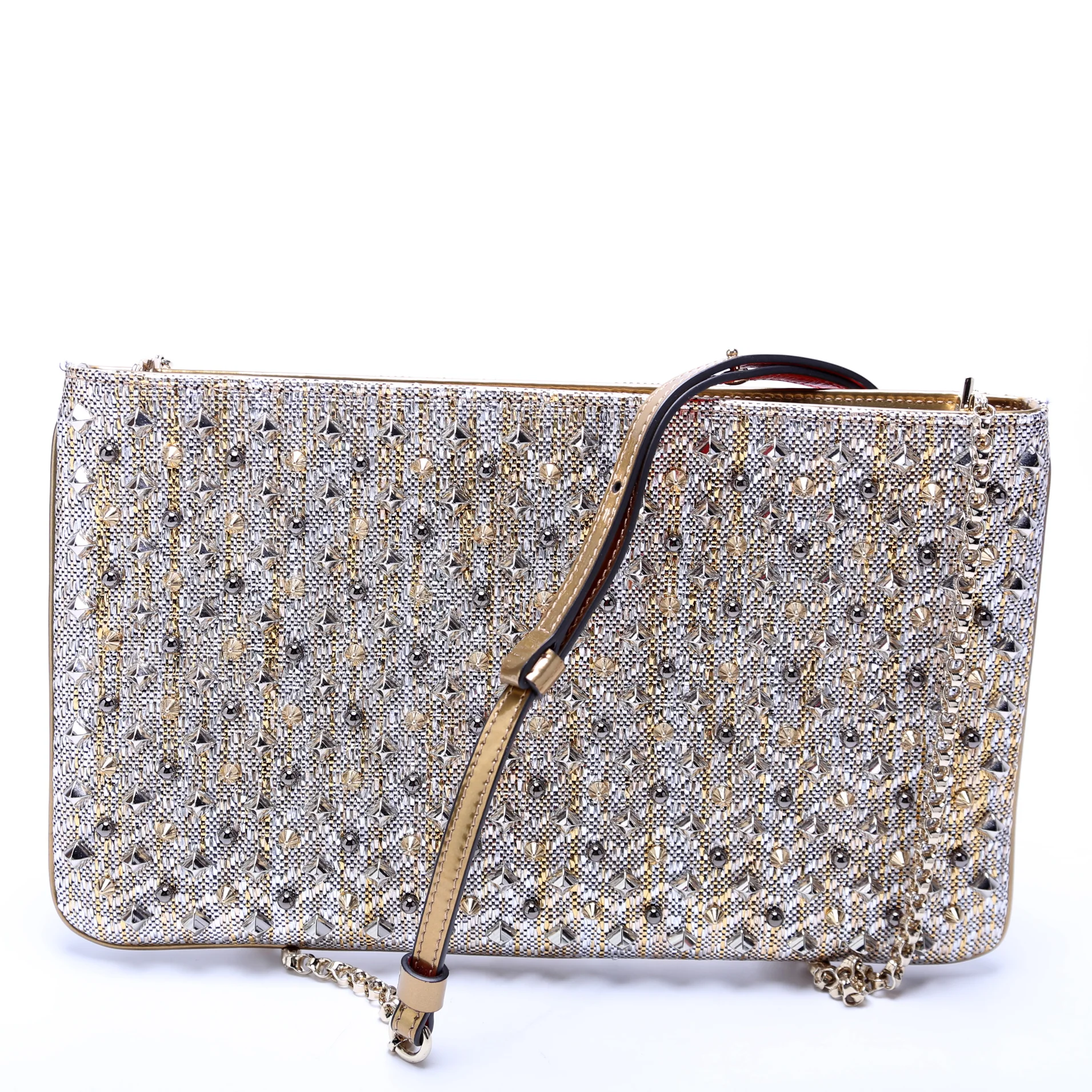 Loubiposh NV Spike Raffia Clutch Metallic - Image 3
