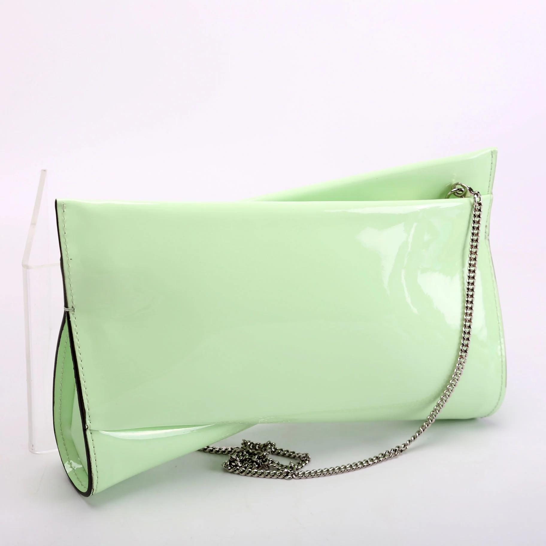 Loubitwist Patent Zip Chain Clutch Green - Image 2
