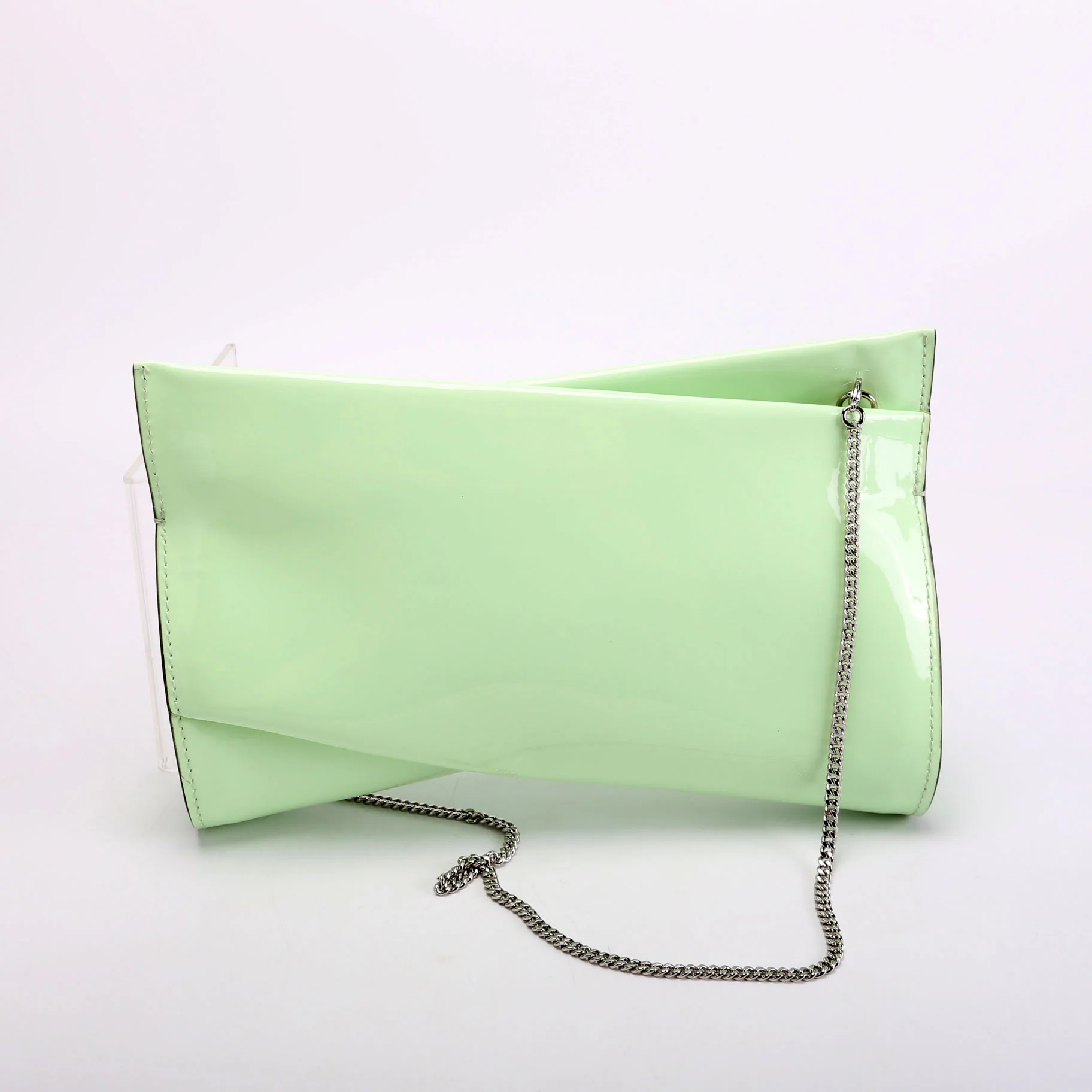 Loubitwist Patent Zip Chain Clutch Green - Image 3