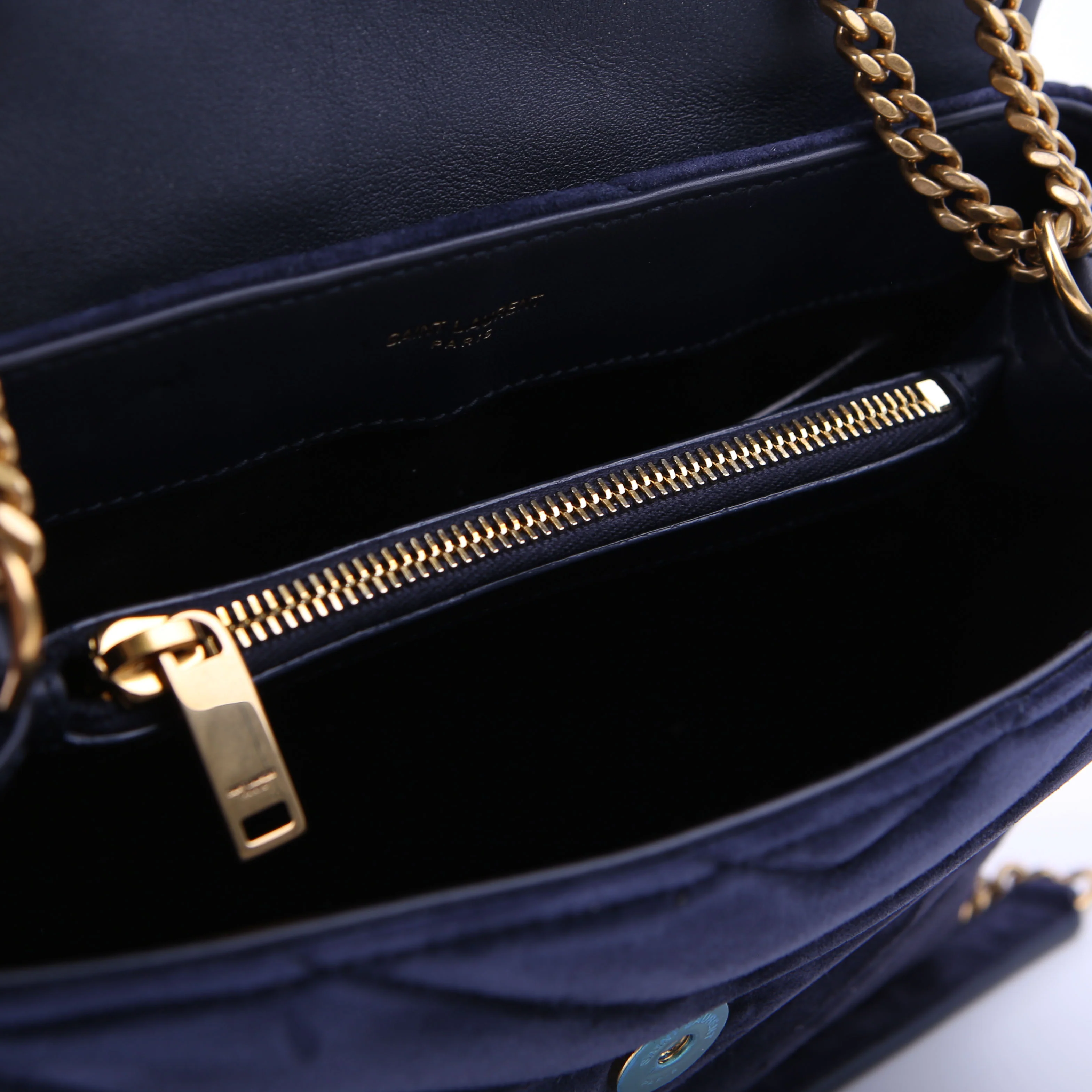 Loulou Satchel Small Suede Navy - Image 11